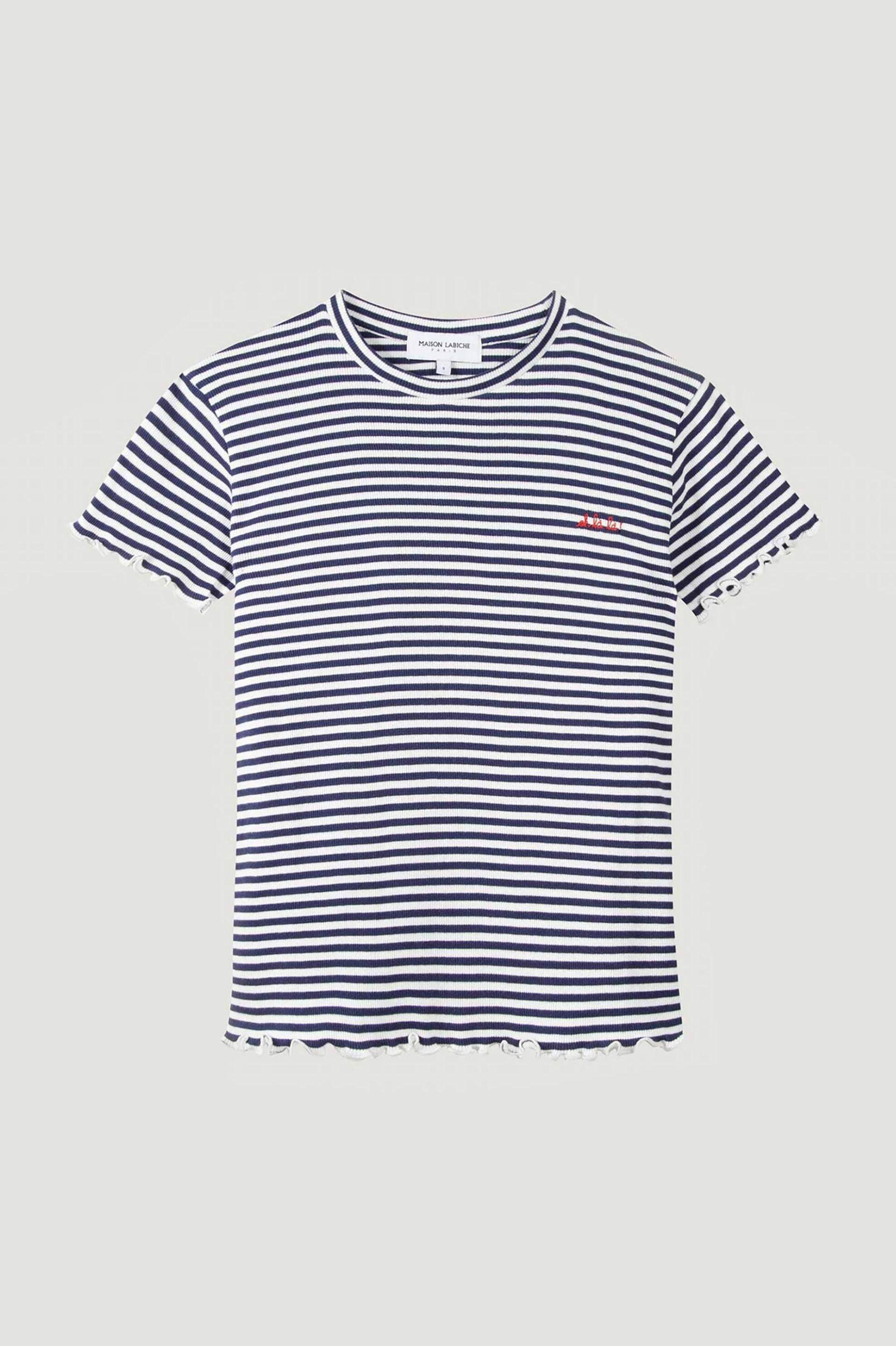  Maison Labiche γυναικείο κοντομάνικο πουλόβερ ribbed με ριγέ σχέδιο Slim Fit 