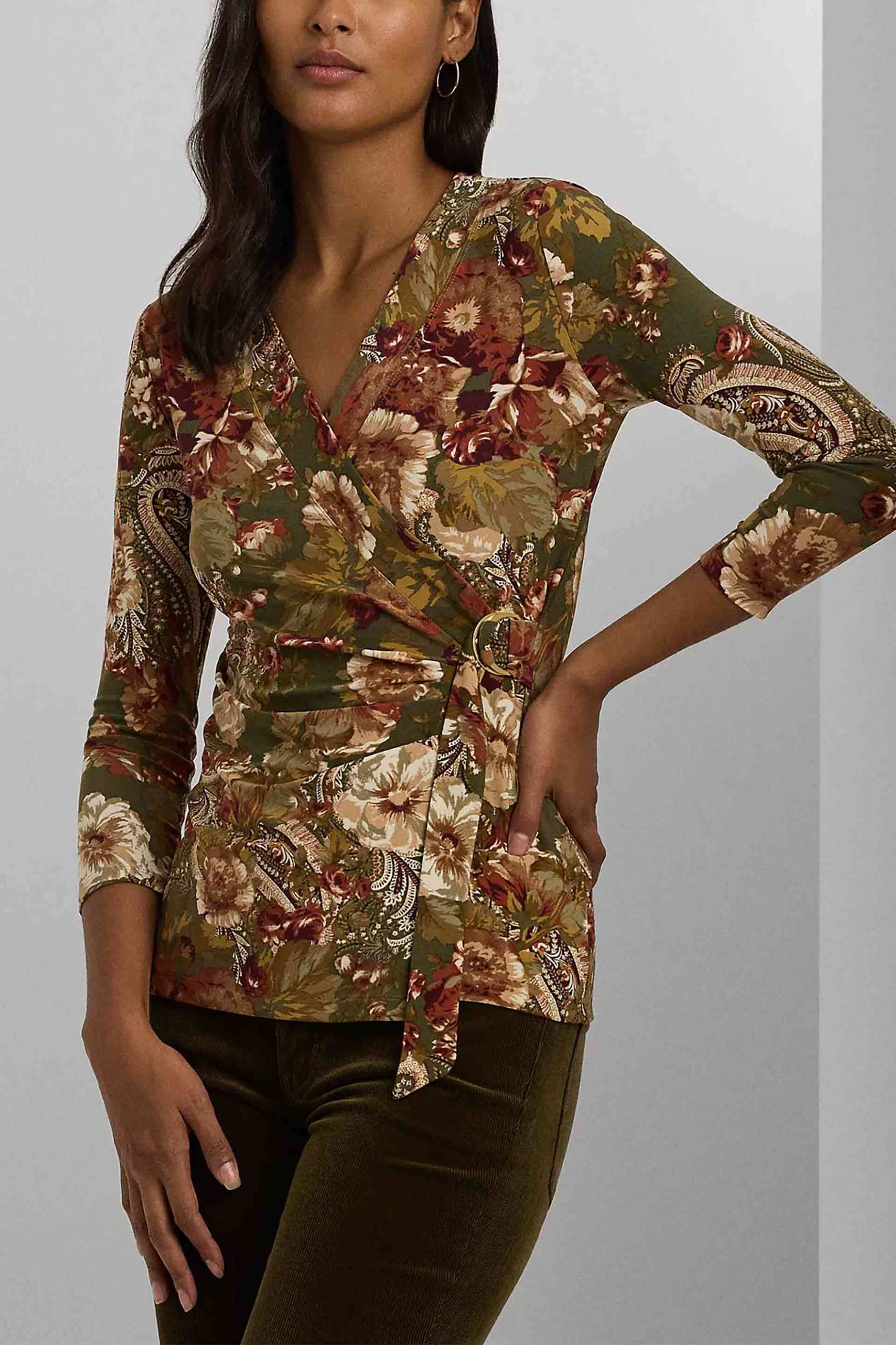 LAUREN RALPH LAUREN Lauren Ralph Lauren γυναικεία μπλούζα κρουαζέ με floral print Relaxed Fit - 200951314001 Λαδί 2025