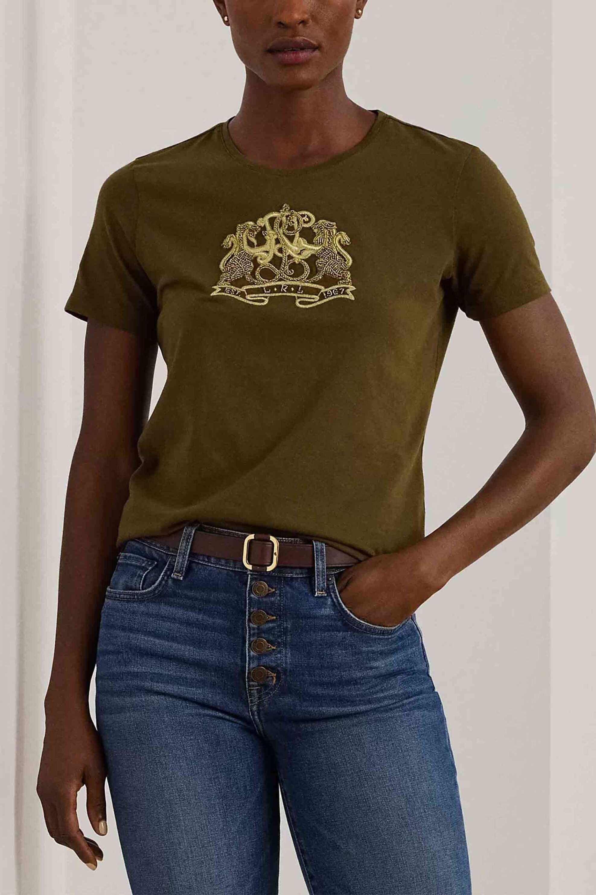 LAUREN RALPH LAUREN Lauren Ralph Lauren γυναικείο T-shirt με κέντημα Lion-Crest - 200951368001 Λαδί 2025