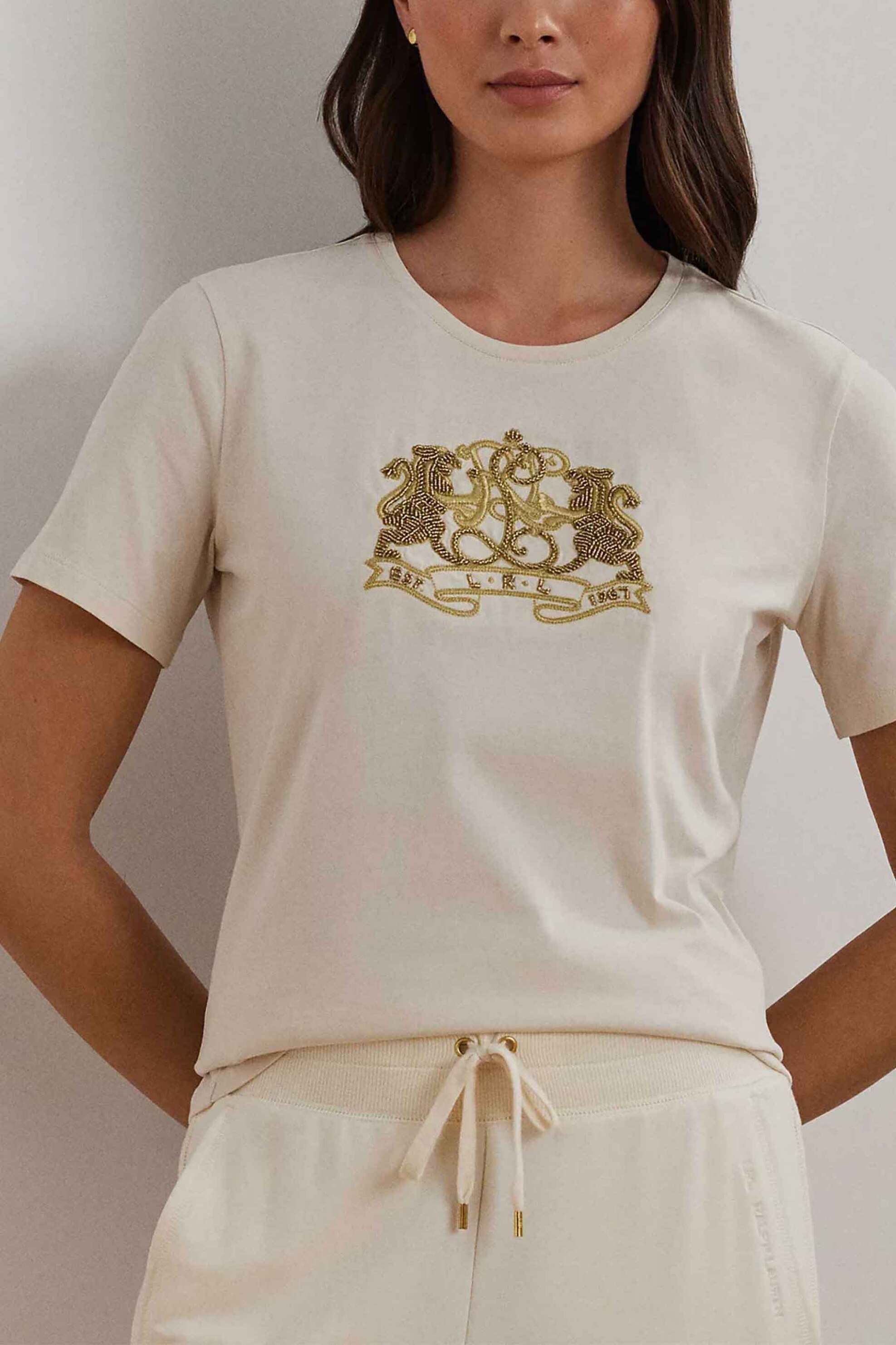 LAUREN RALPH LAUREN Lauren Ralph Lauren γυναικείο T-shirt με κέντημα Lion-Crest - 200951368002 Εκρού 2025