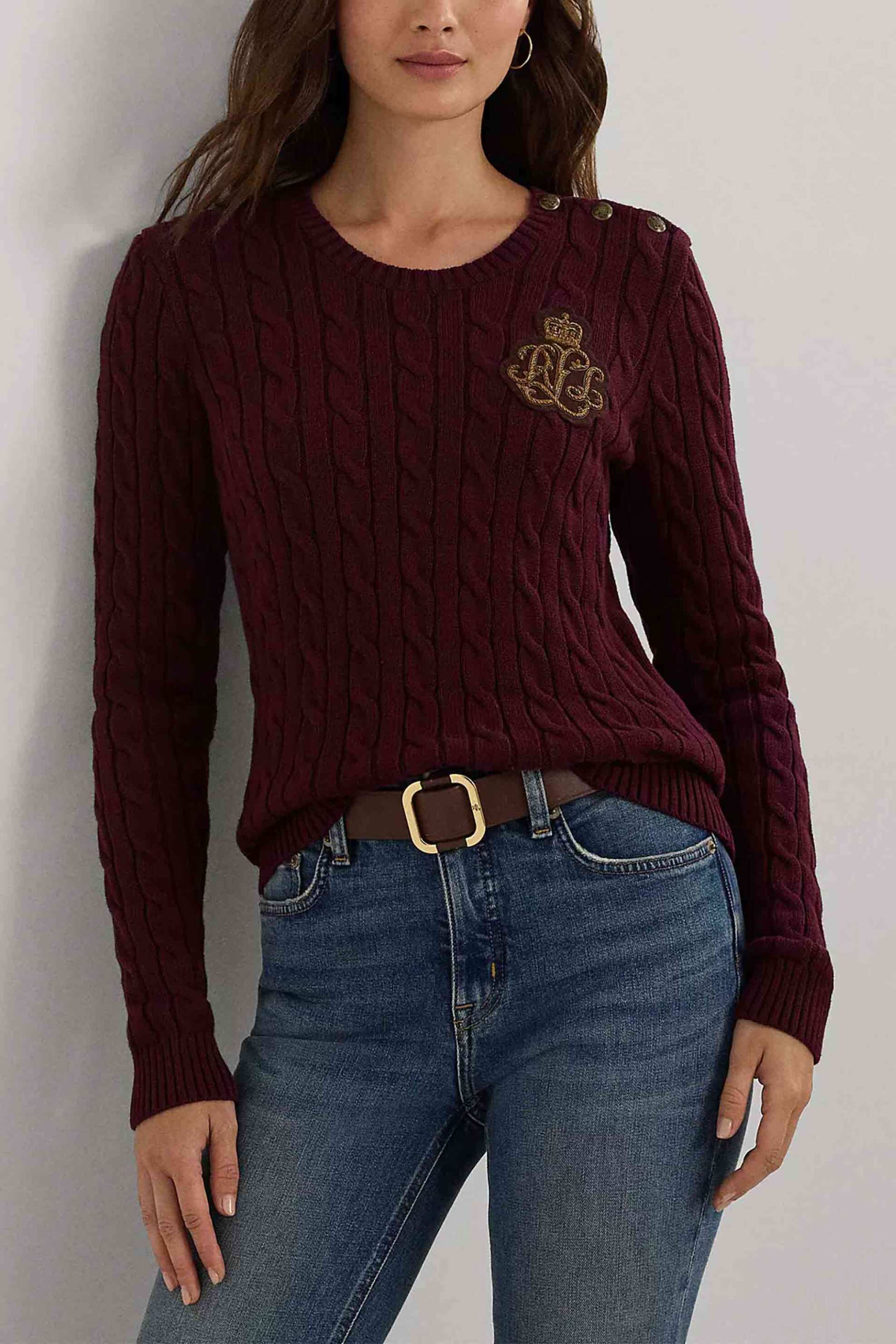 LAUREN RALPH LAUREN Lauren Ralph Lauren γυναικείο πουλόβερ με cable knit pattern και κεντημένο logo Slim Fit - 200962263002 Μπορντό 2025