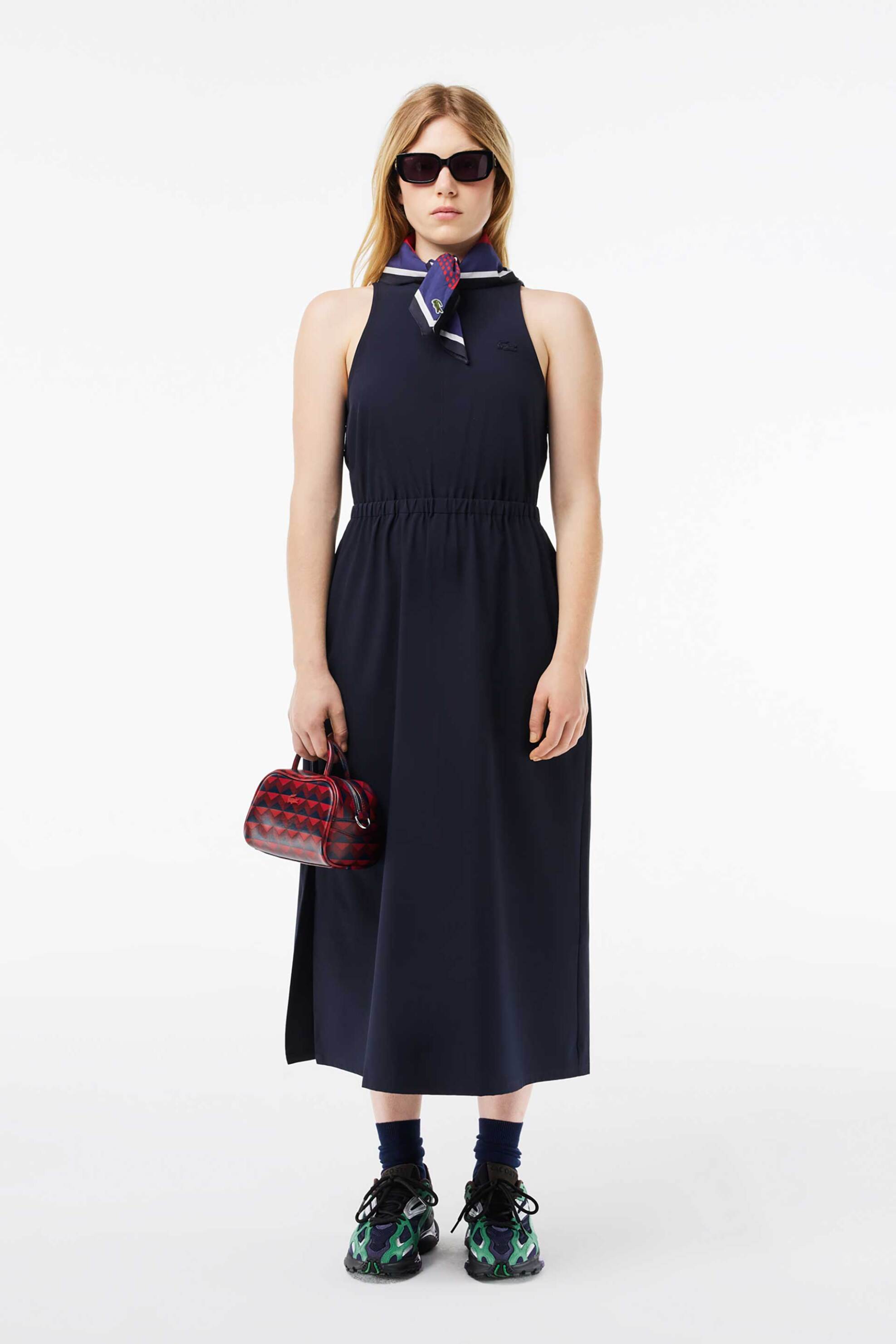 Lacoste γυναικείο midi φόρεμα με ανοιχτή πλάτη - EF6920 Μπλε Σκούρο