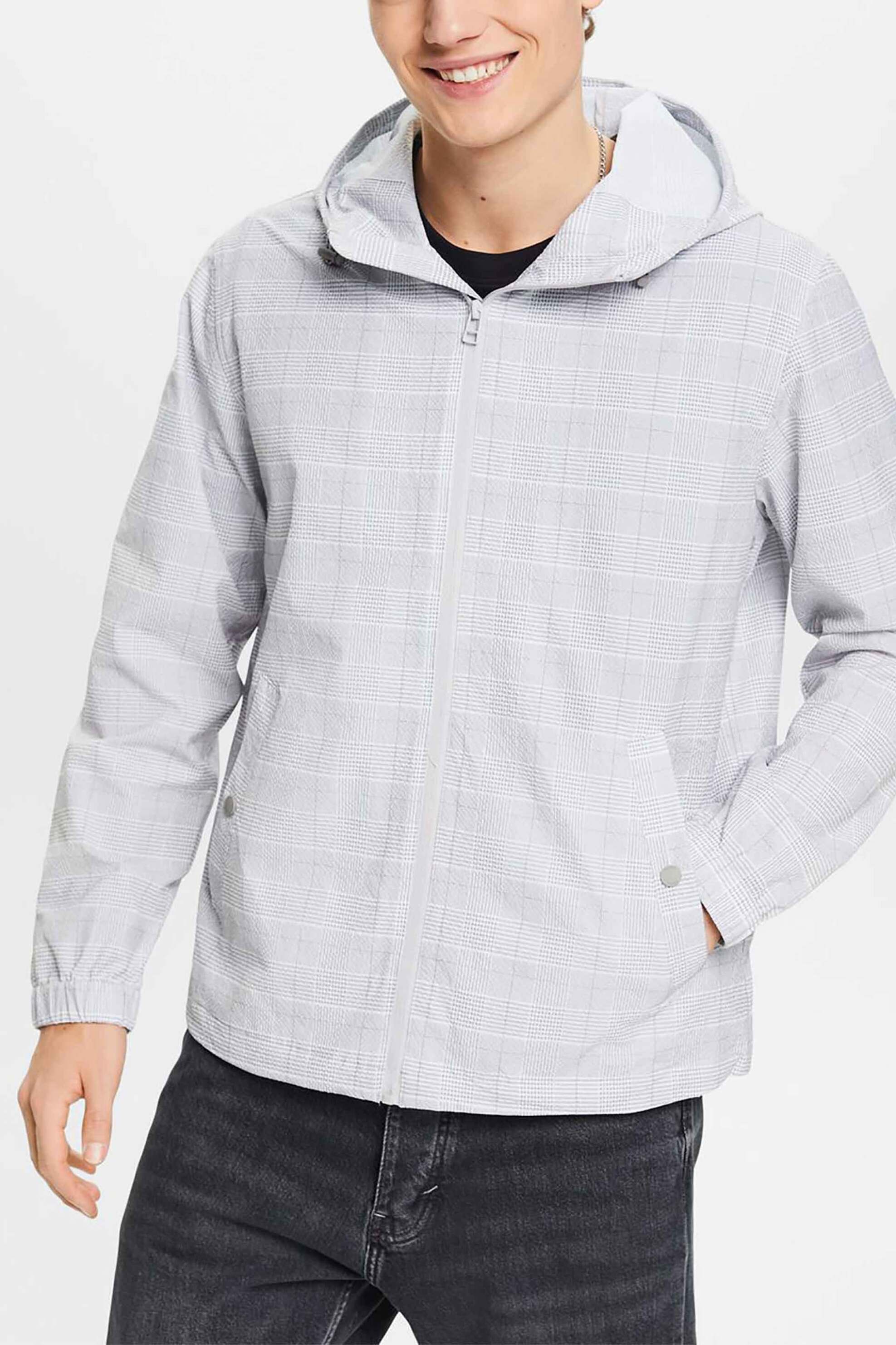 ESPRIT Esprit ανδρικό jacket με καρό print και κουκούλα - 014EE2G305 Γκρι