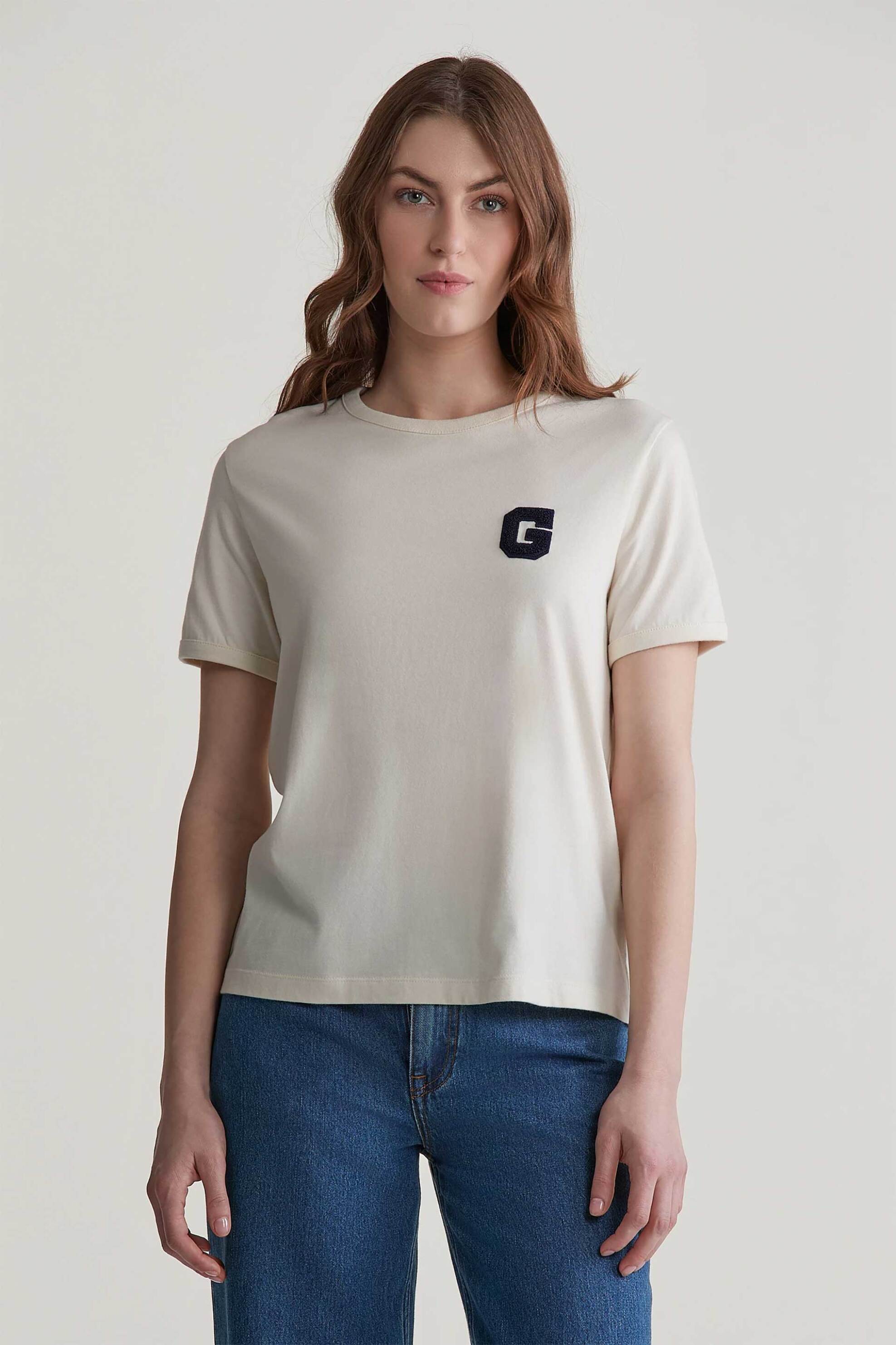 GANT Gant γυναικείο T-shirt με contrast μπουκλέ monogram Regular Fit - 4201241 Κρέμ 2025