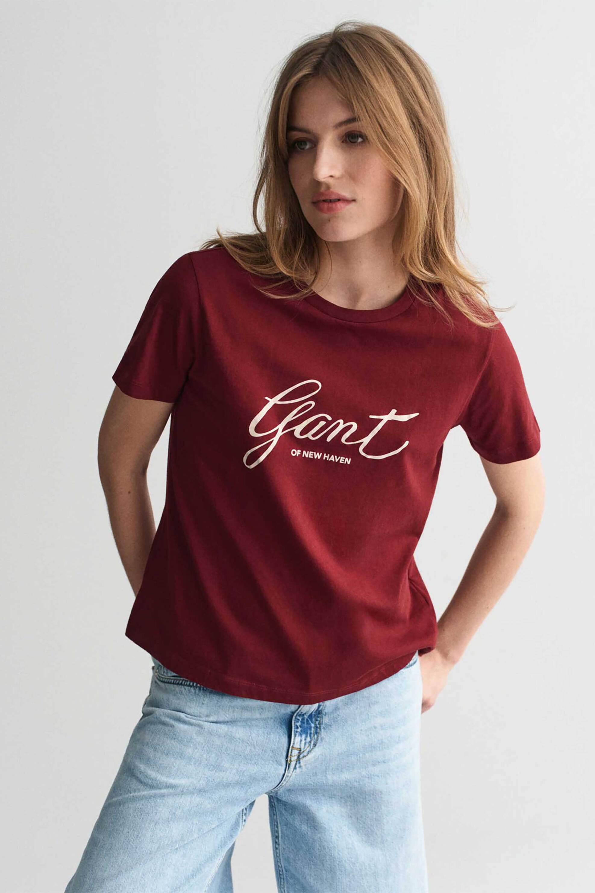 GANT Gant γυναικείο T-shirt με graphic logo print Regular Fit - 4201251 Μπορντό 2025