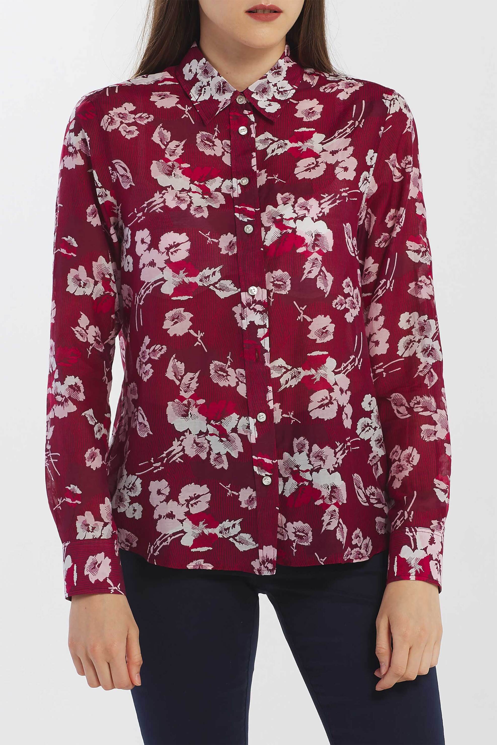 GANT Gant γυναικείο πουκάμισο με all-over floral και ριγέ print - 4320100 Μπορντό 2025