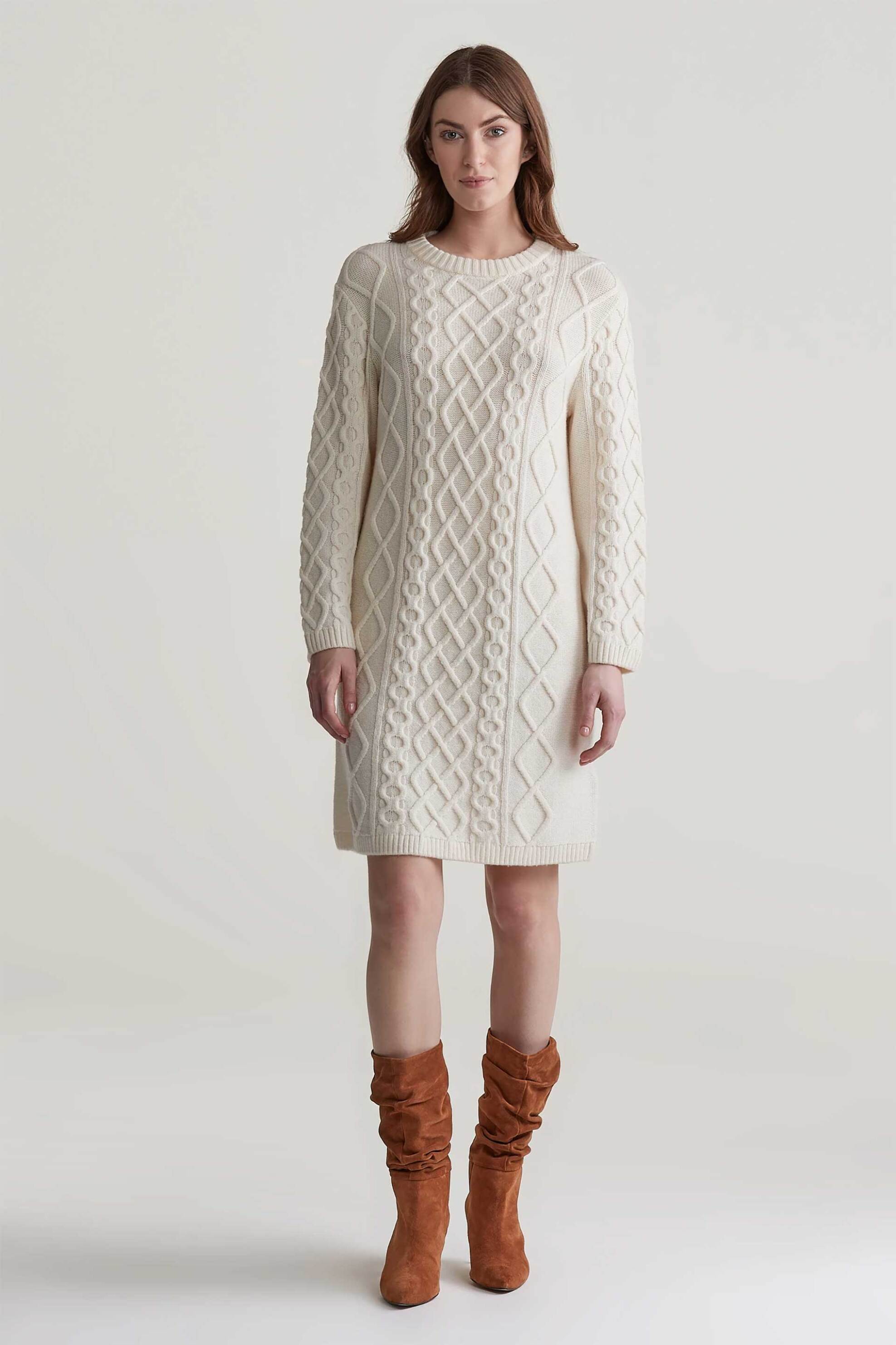 GANT Gant γυναικείο μάλλινο midi φόρεμα με cable knit pattern Relaxed Fit - 4502081 Κρέμ 2025