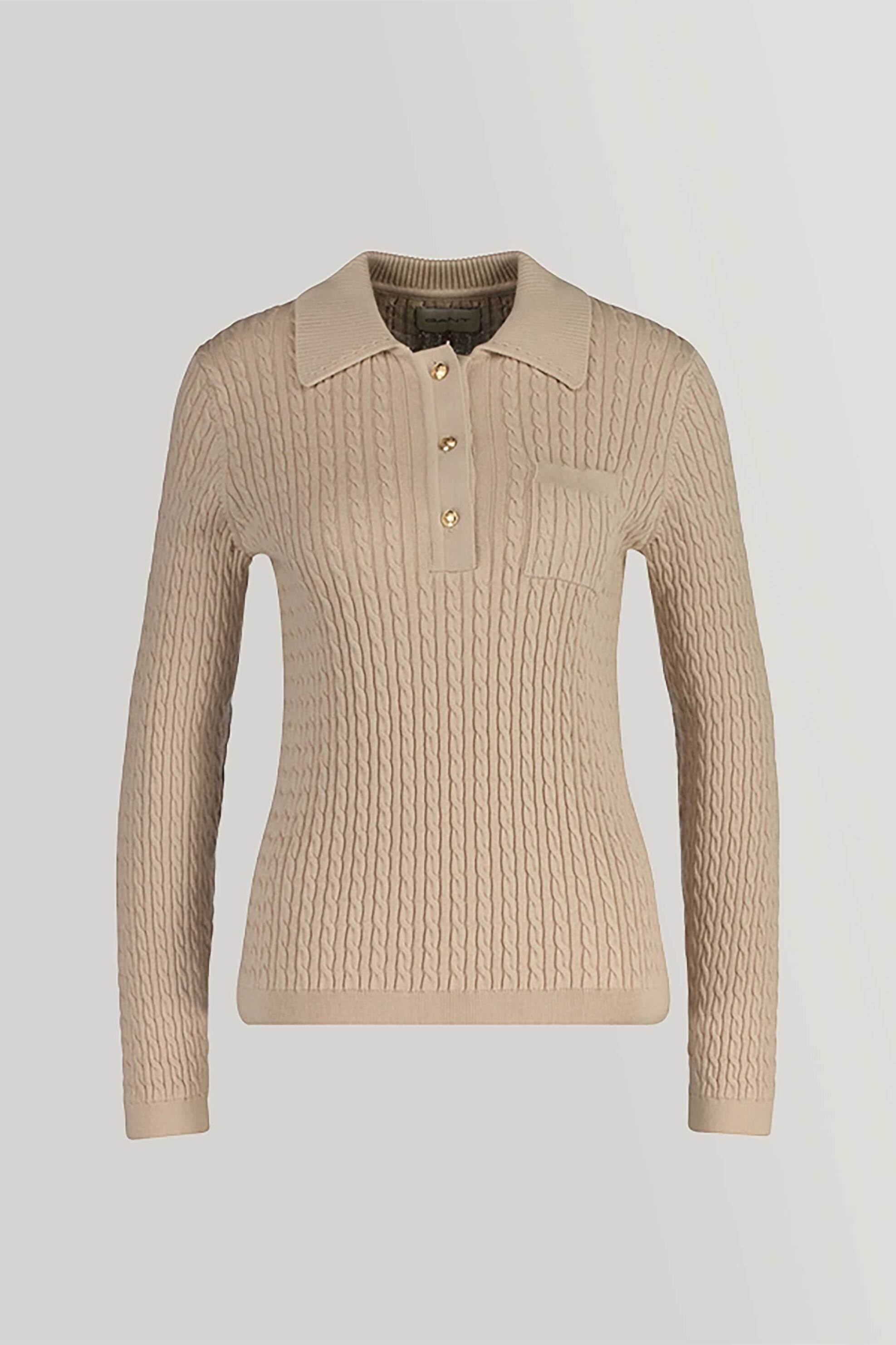 GANT Gant γυναικείο πουλόβερ με cable knit pattern και πόλο γιακά Regular Fit - 4805272 Μπεζ 2025