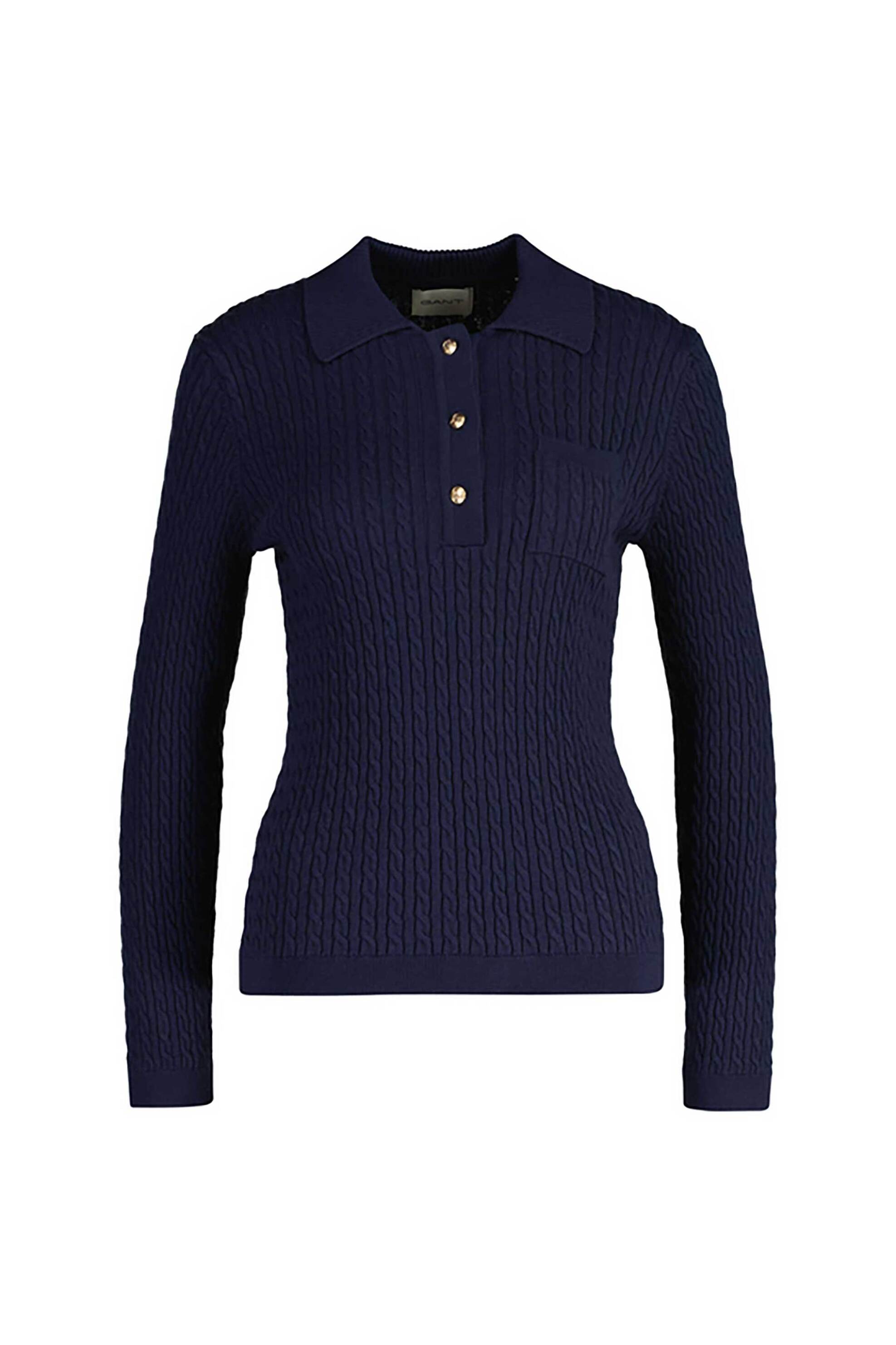 GANT Gant γυναικείο πουλόβερ με cable knit pattern και πόλο γιακά Regular Fit - 4805272 Μπλε Σκούρο 2025