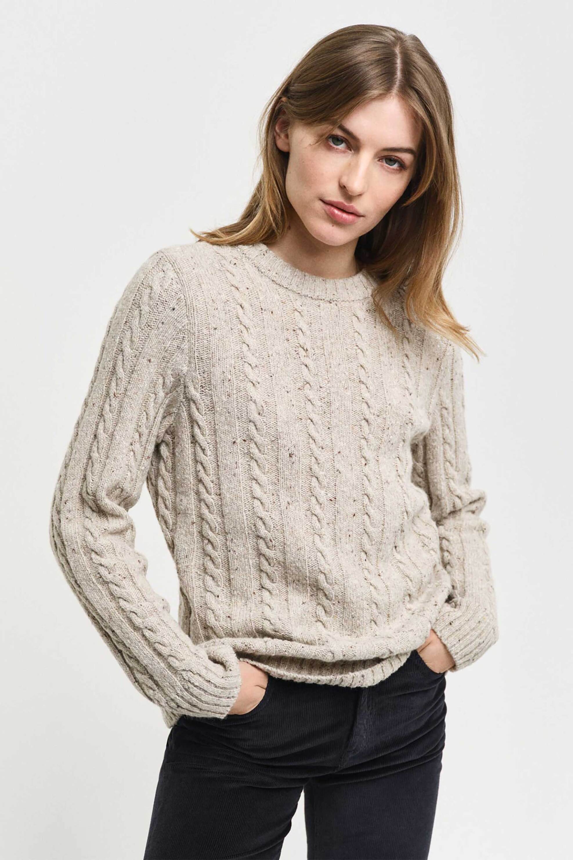 GANT Gant γυναικείο πουλόβερ με cable knit pattern Regular Fit - 4805286 Κρέμ 2025