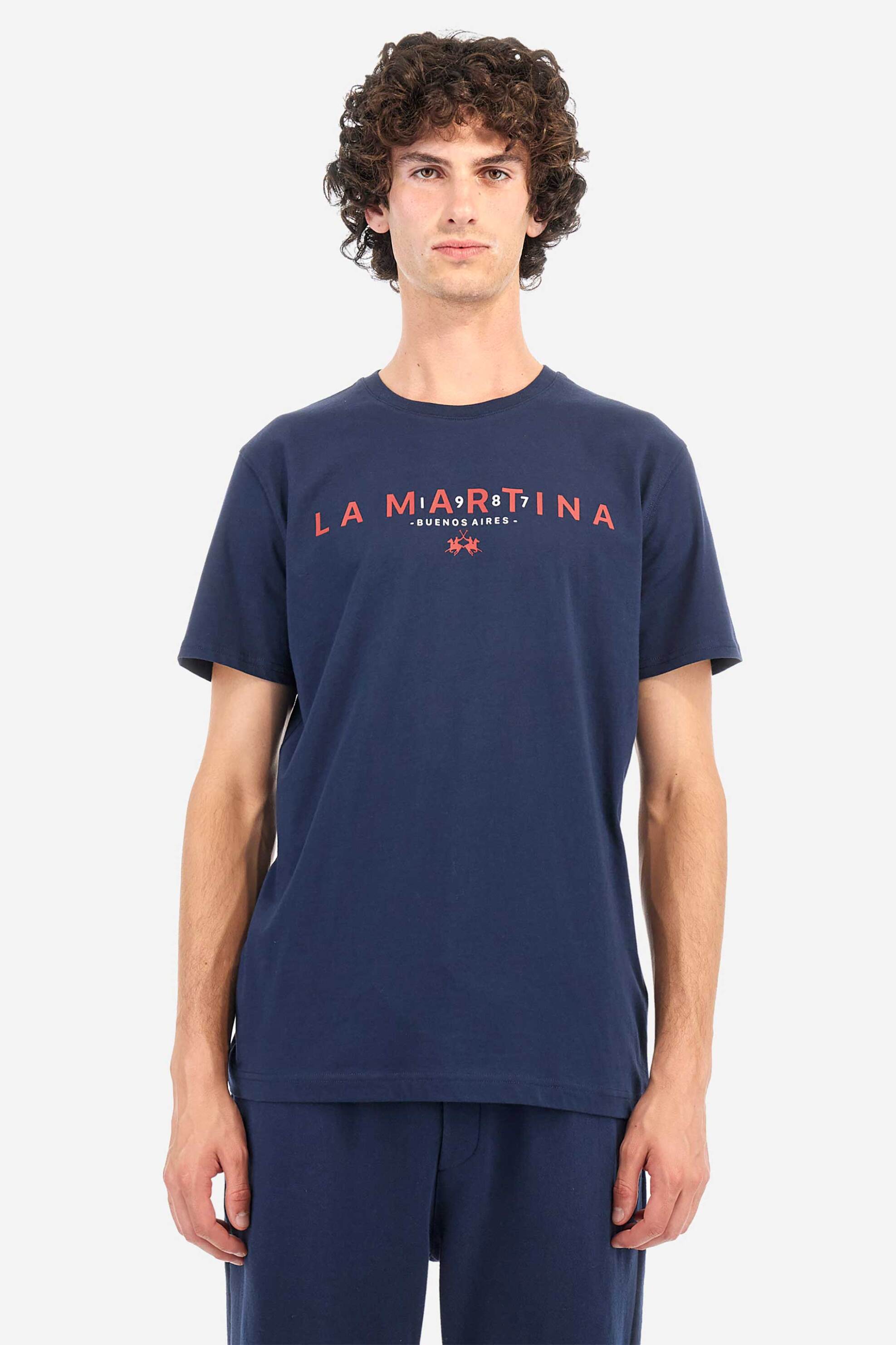 La Martina ανδρικό T-shirt με logo print - ZMR007-JS206 Μπλε Σκούρο φωτογραφία