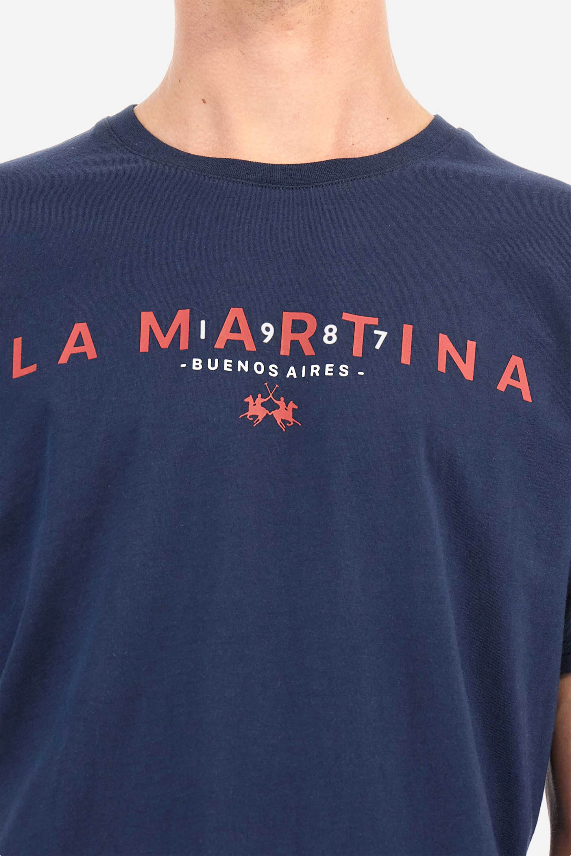 La Martina ανδρικό T-shirt με logo print - ZMR007-JS206 Μπλε Σκούρο φωτογραφία