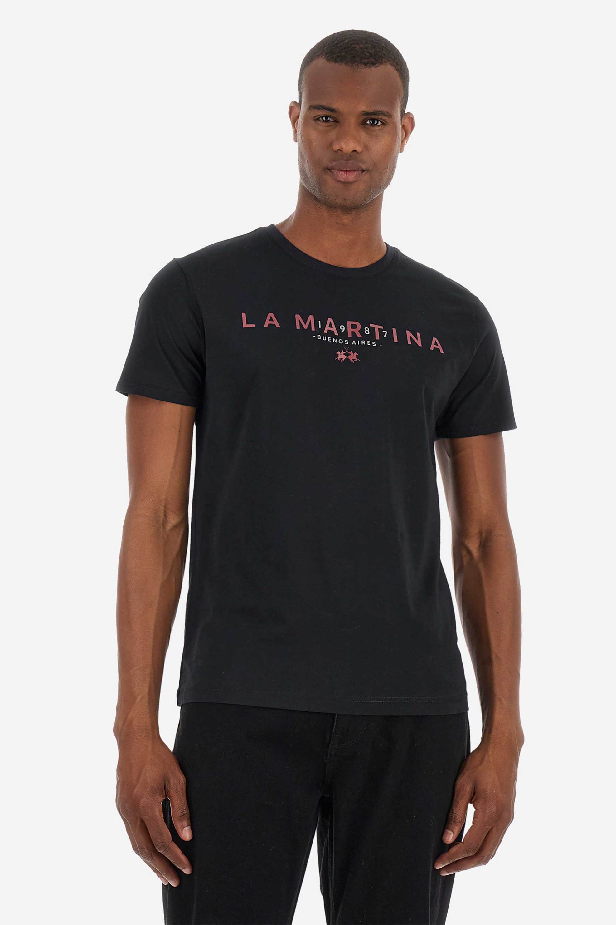 LA MARTINA La Martina ανδρικό T-shirt με logo print - ZMR007-JS206 Μαύρο