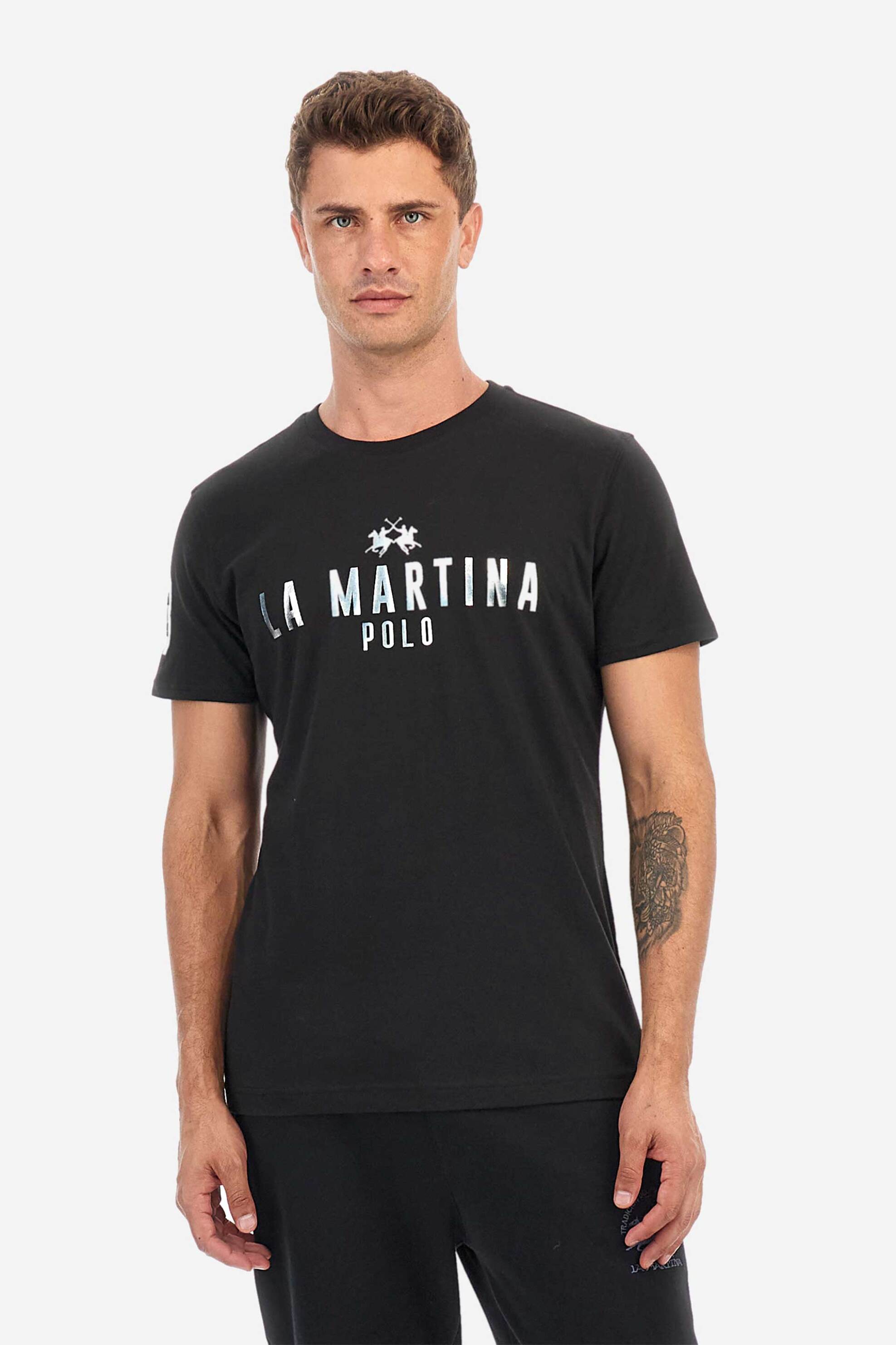 LA MARTINA La Martina ανδρικό T-shirt με logo print - ZMR322-JS206 Μαύρο