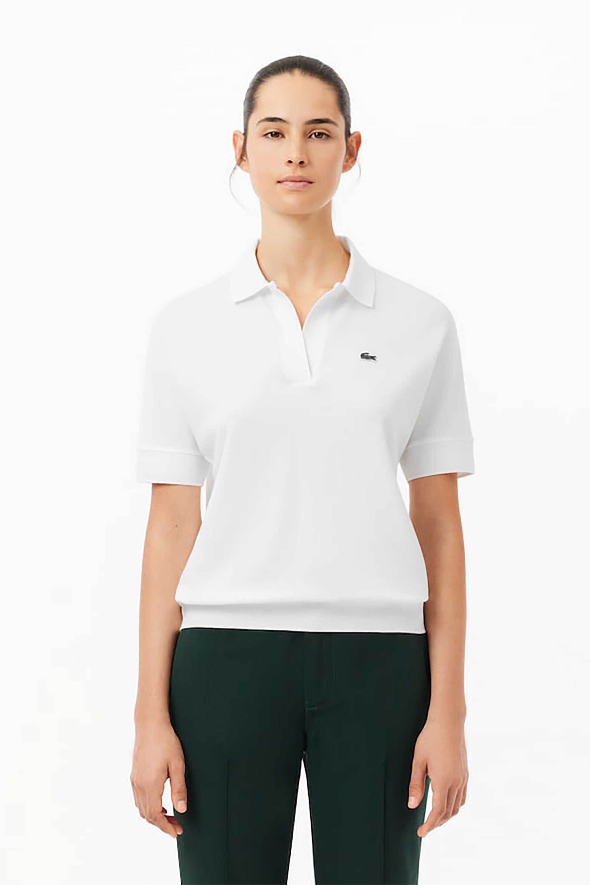 Lacoste Lacoste γυναικεία κοντομάνικη μπλούζα πόλο πικέ με κεντημένο λογότυπο Relaxed Fit - PF0504 Λευκό 2025