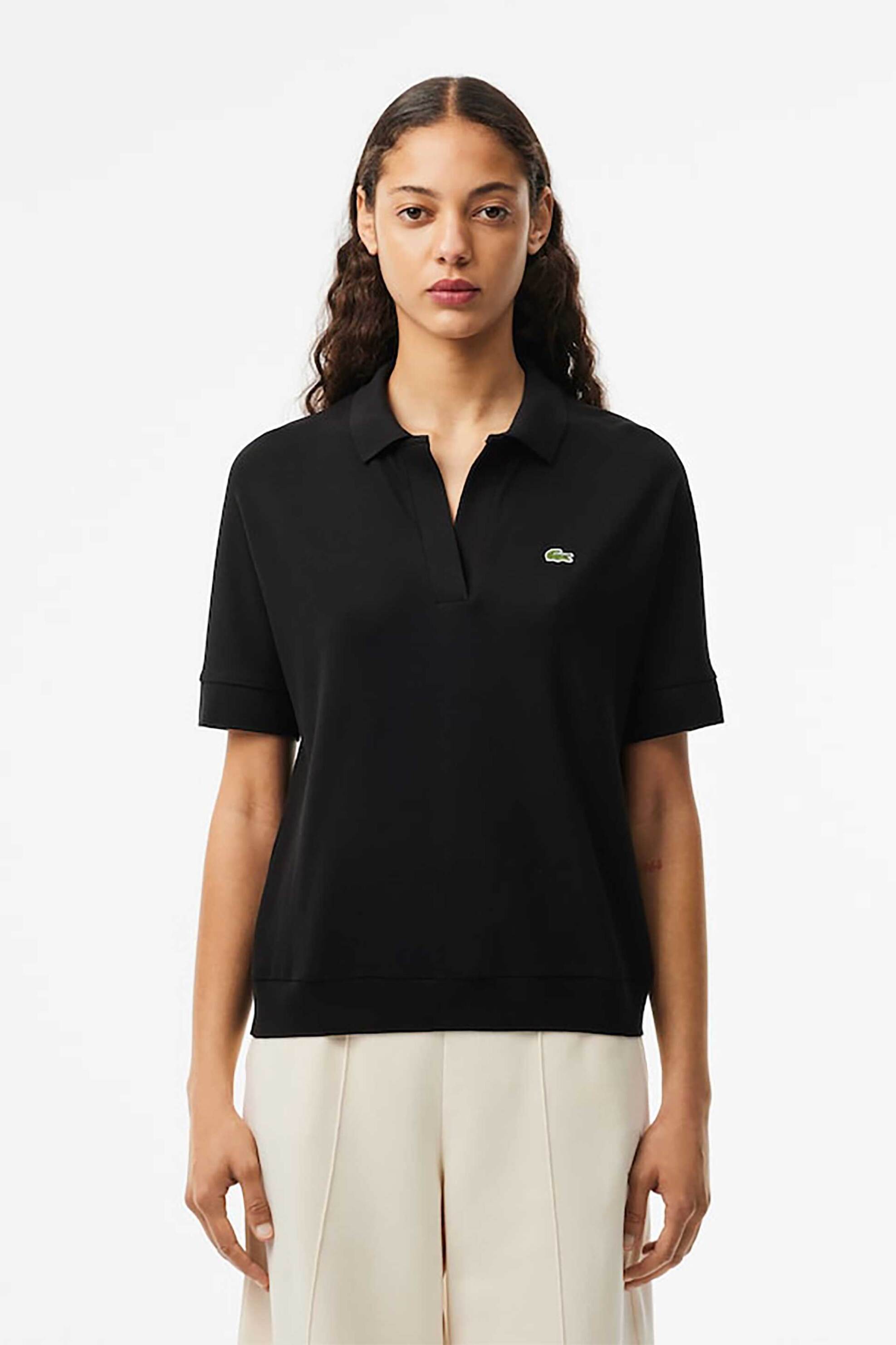 Lacoste Lacoste γυναικεία κοντομάνικη μπλούζα πόλο πικέ με κεντημένο λογότυπο Relaxed Fit - PF0504 Μαύρο 2025