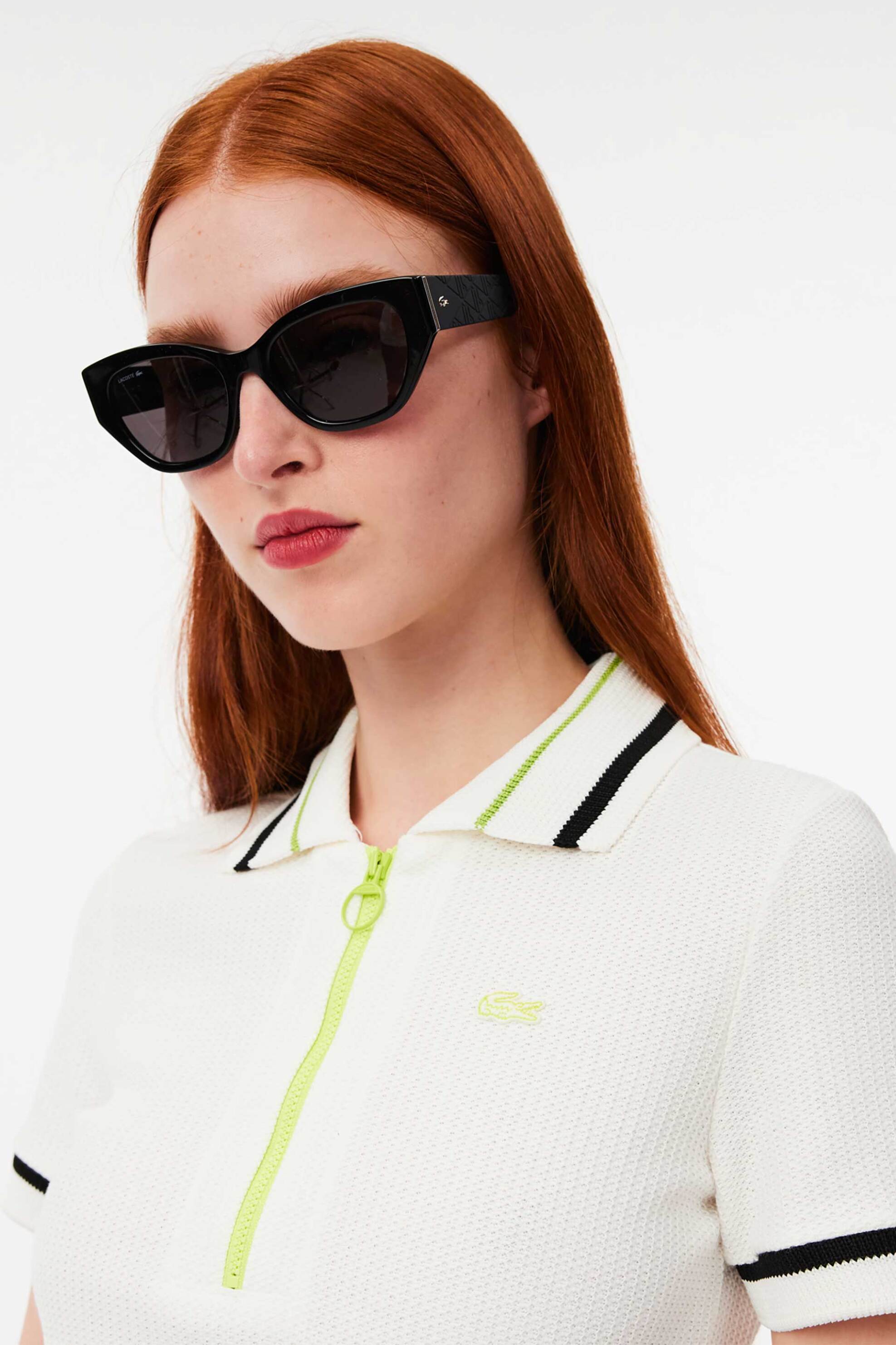 Lacoste γυναικεία πόλο μπλούζα ribbed πικέ με κεντημένο λογότυπο Slim Fit - PF2665-00 Λευκό φωτογραφία