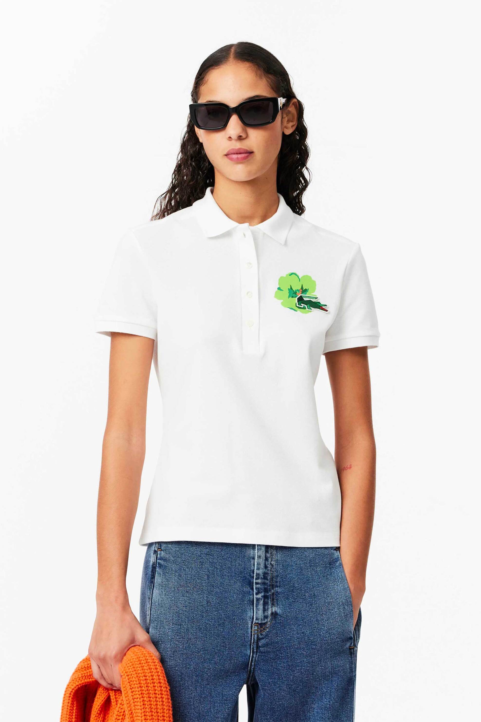 LACOSTE Lacoste γυναικεία κοντομάνικη πόλο μπλούζα πικέ με flower motif Slim Fit - PF2683-00 Λευκό