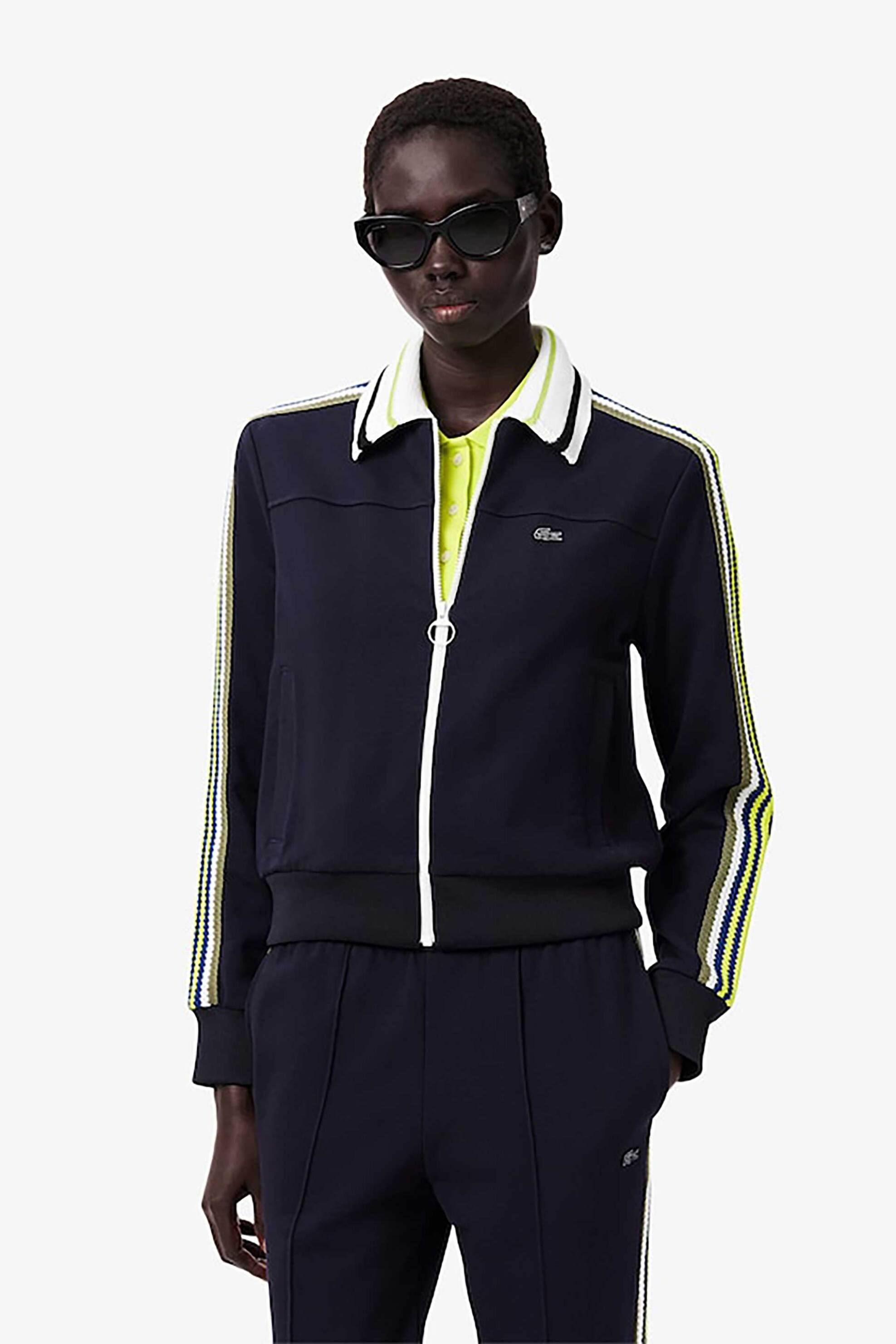 LACOSTE Lacoste γυναικεία ζακέτα φούτερ με γιακά και contrast λεπτομέρειες Regular Fit - SF2656-00 Μπλε Σκούρο