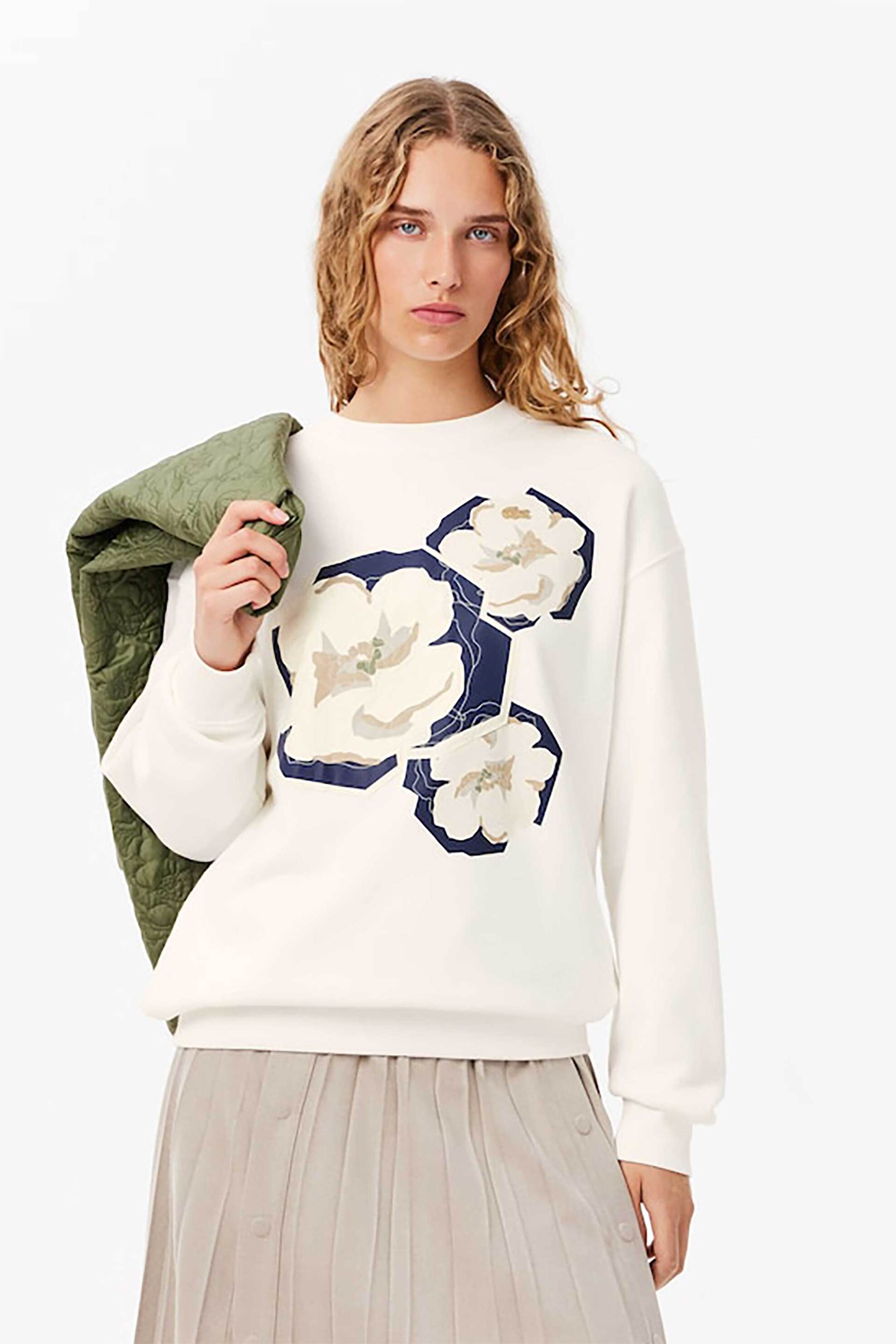 Lacoste Lacoste γυναικεία μπλούζα φούτερ με graphic print Oversized Fit - SF4125-00 Λευκό 2025