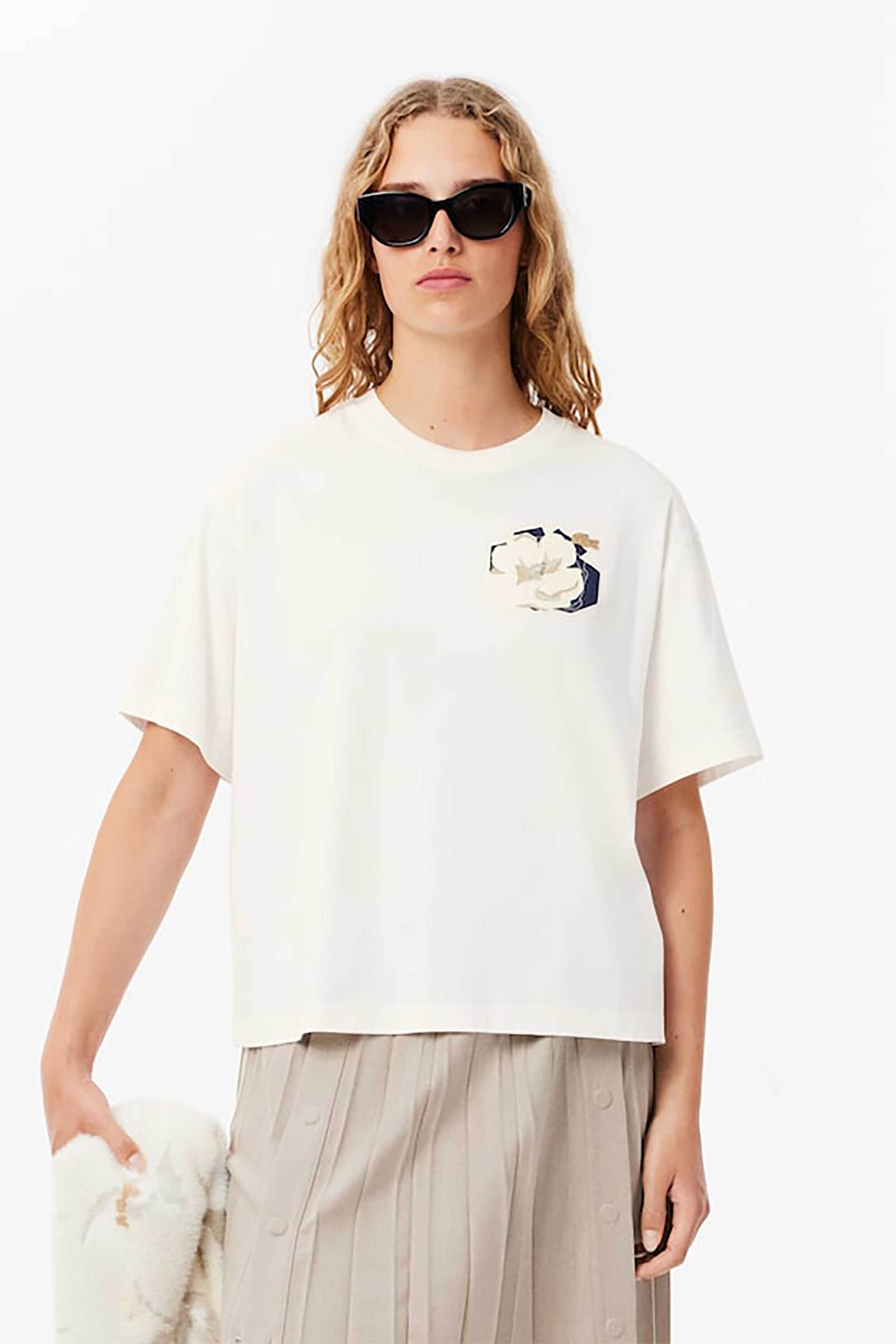 Lacoste Lacoste γυναικείο T-shirt με flower print Oversized Fit - TF2667-00 Λευκό 2025