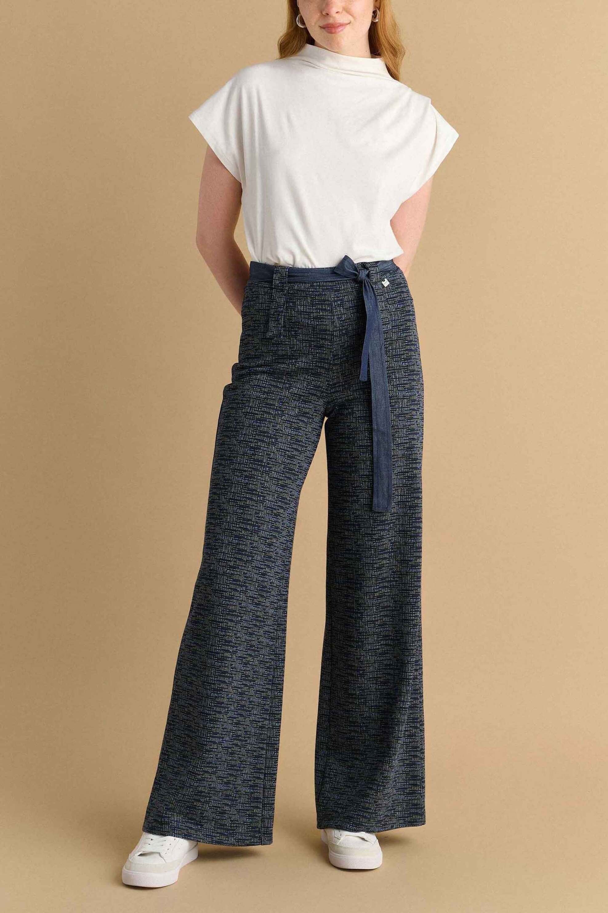  Attrattivo γυναικείο παντελόνι jacquard με denim ζώνη Wide Leg - 92160021 Μπλε Σκούρο 2025