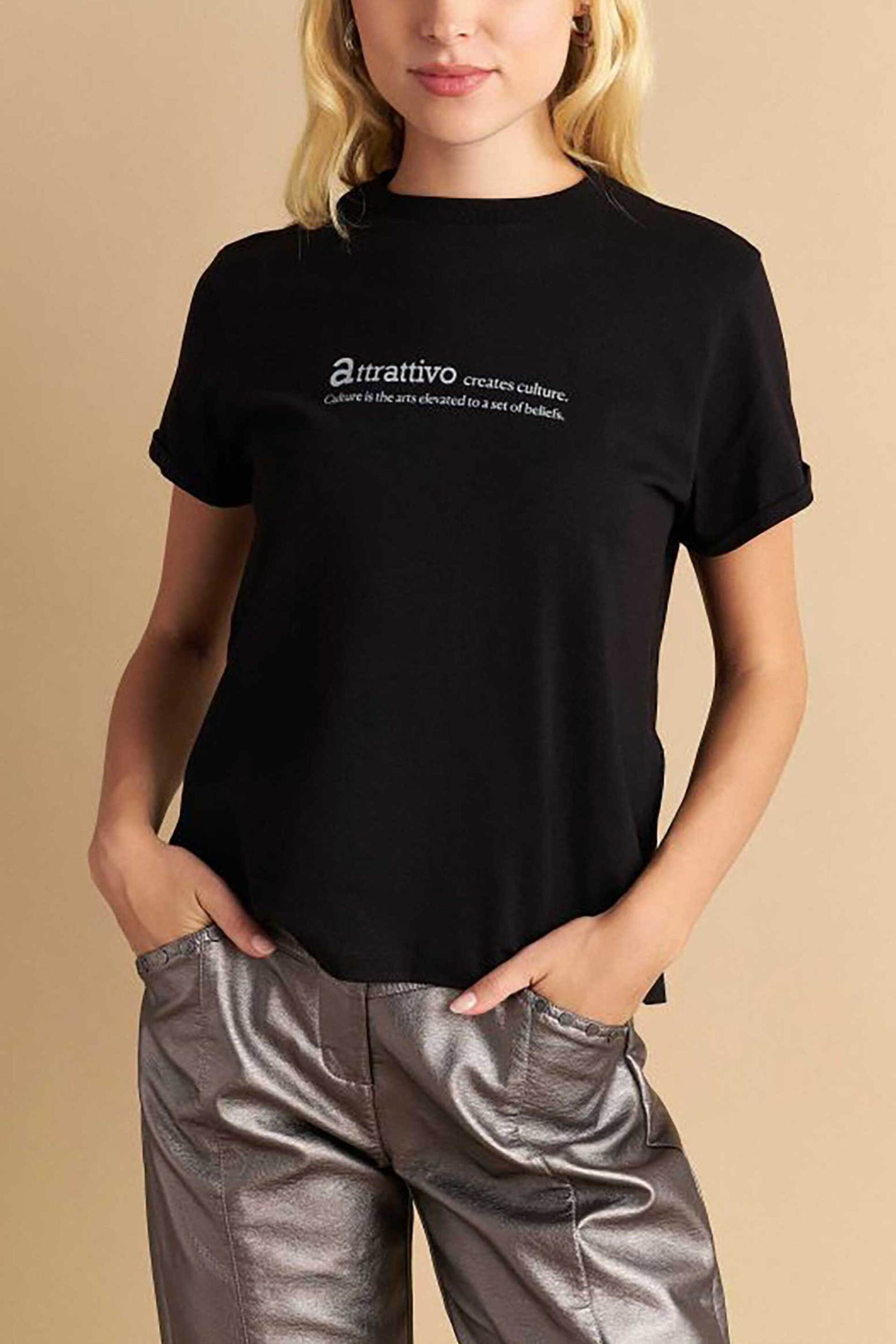  Attrattivo γυναικείο T-shirt με lettering - 9919293 Μαύρο 2025