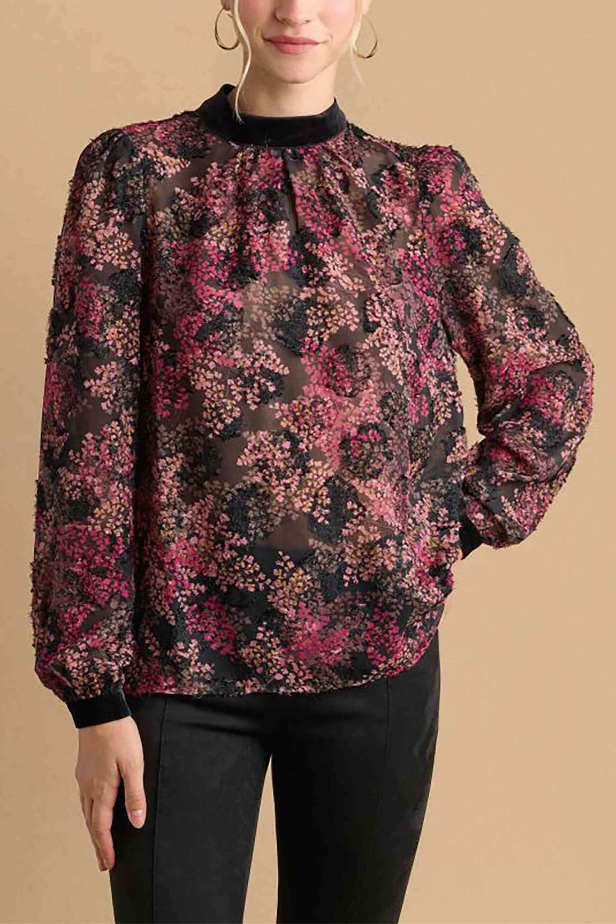  Attrattivo γυναικεία μπλούζα με floral print - 9919626 Βυσσινί 2025