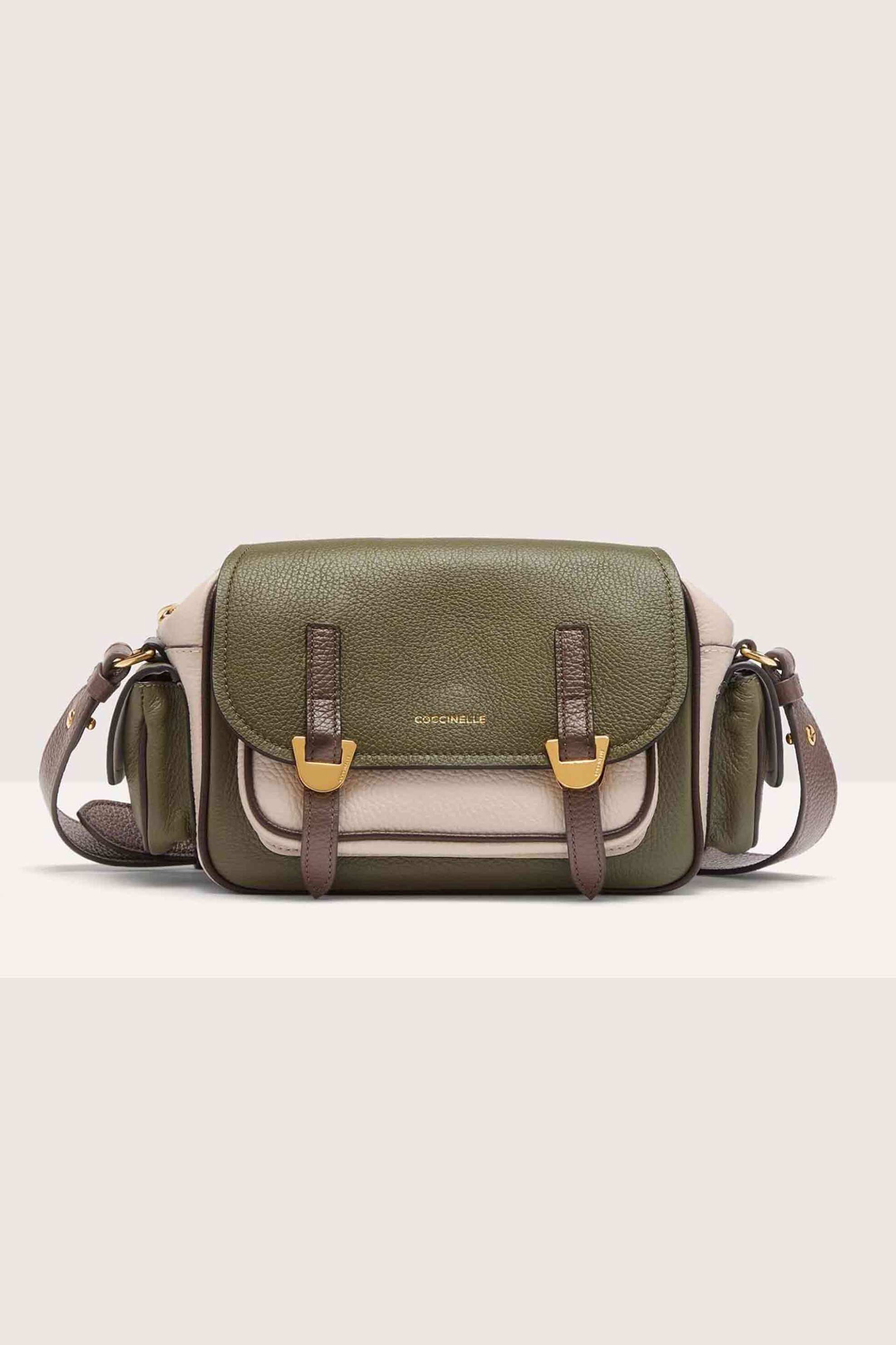 Coccinelle γυναικείο δερμάτινο mini bag crossbody "Campus Tricolor Small" - E1RIA-150201 Λαδί 9-2212001862|ED4613|.