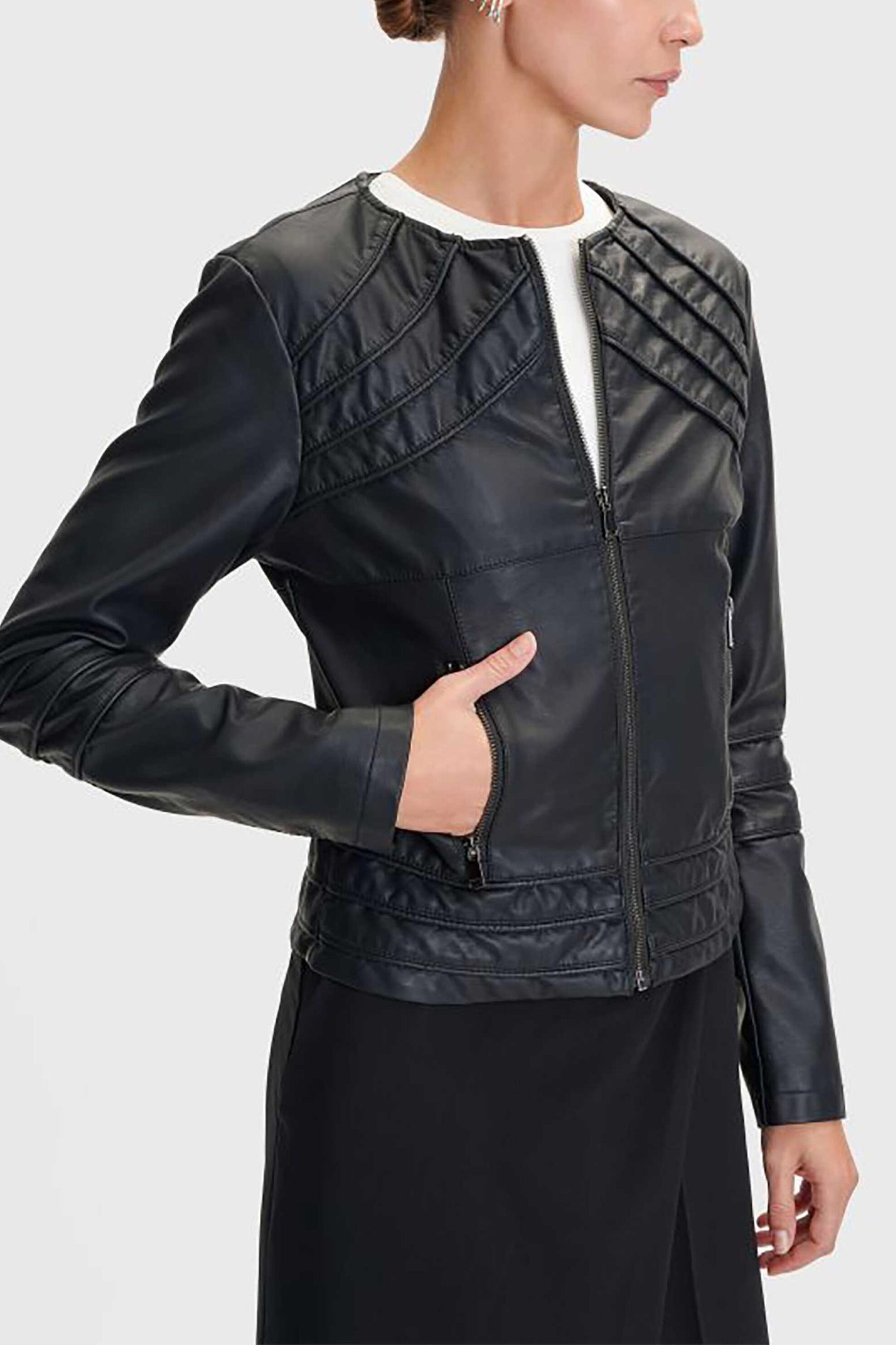  'ALE γυναικείο jacket faux leather με λεπτομέρειες - 8920587 Μαύρο 2025