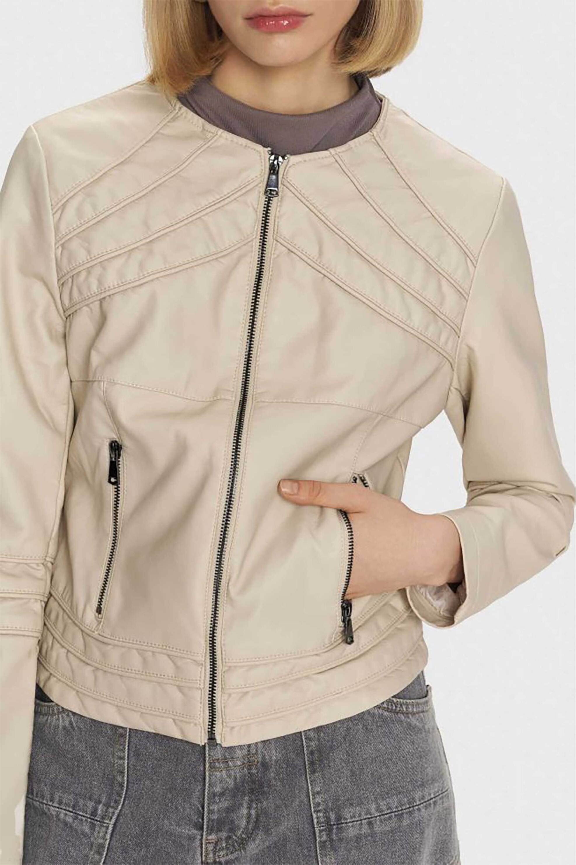 'ALE γυναικείο jacket faux leather με λεπτομέρειες - 8920587 Μπεζ φωτογραφία