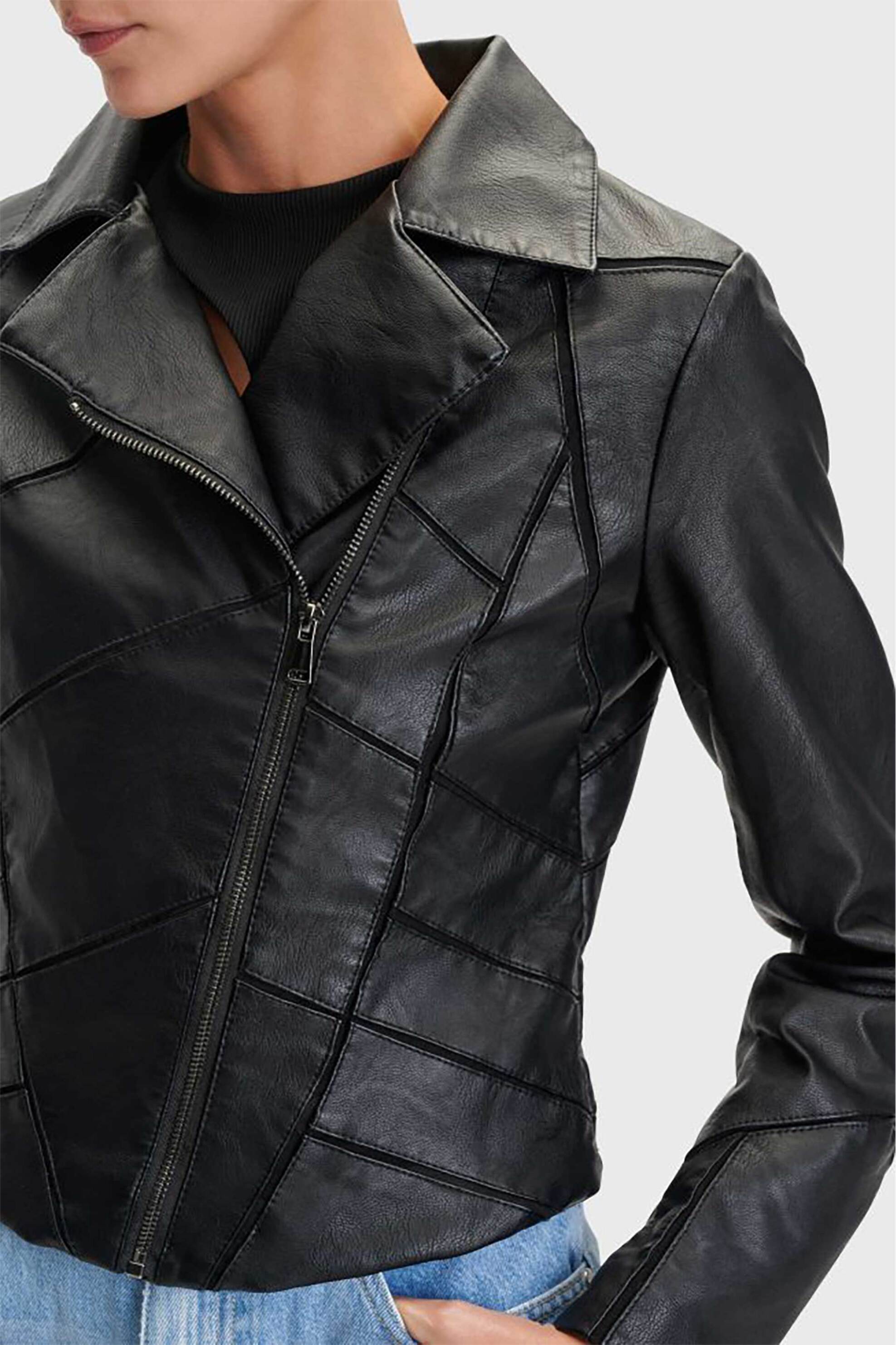 'ALE γυναικείο biker jacket faux leather με laser cut - 8920588 Μαύρο φωτογραφία