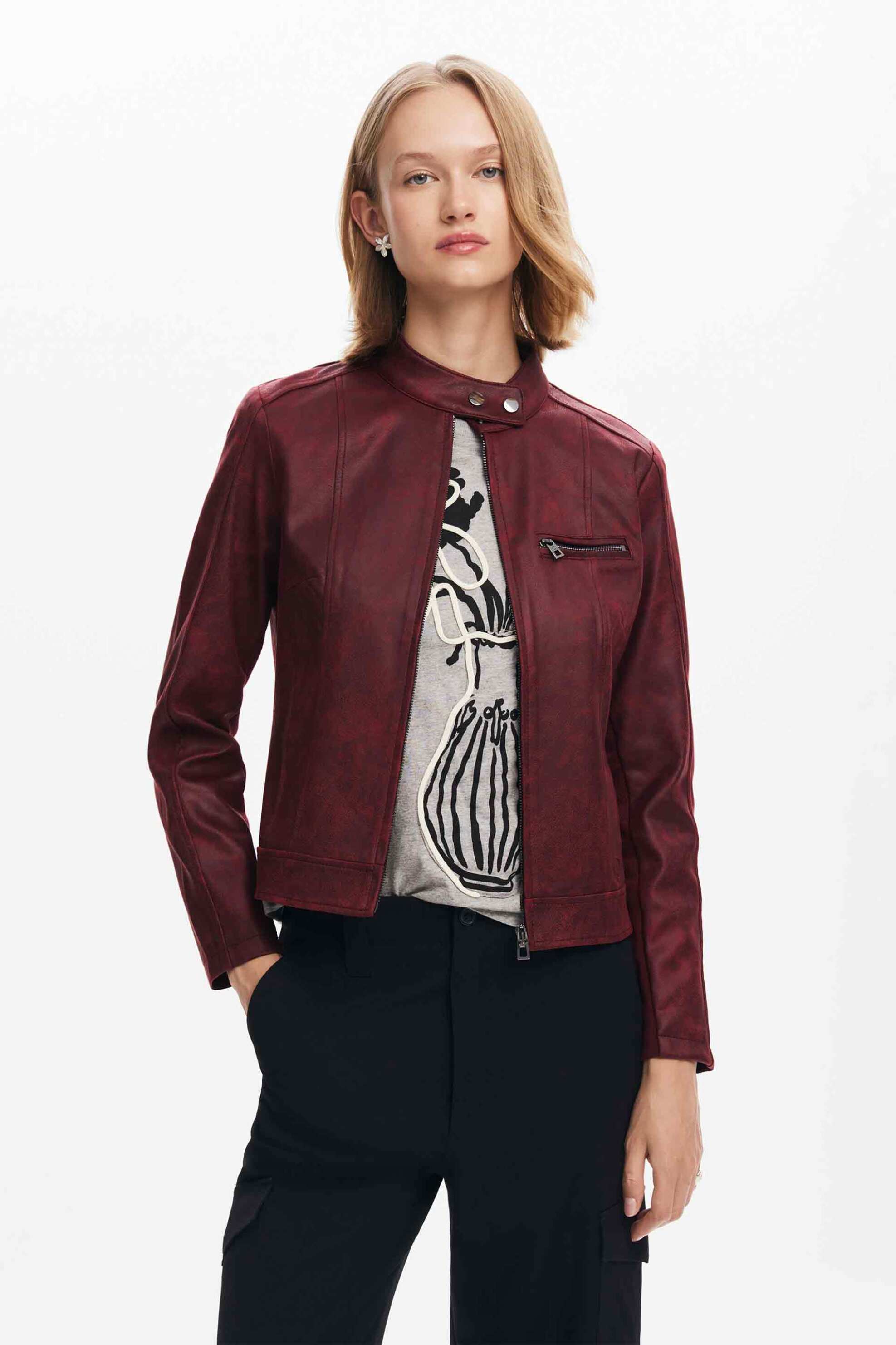 DESIGUAL Desigual γυναικείο biker jacket από faux δέρμα 