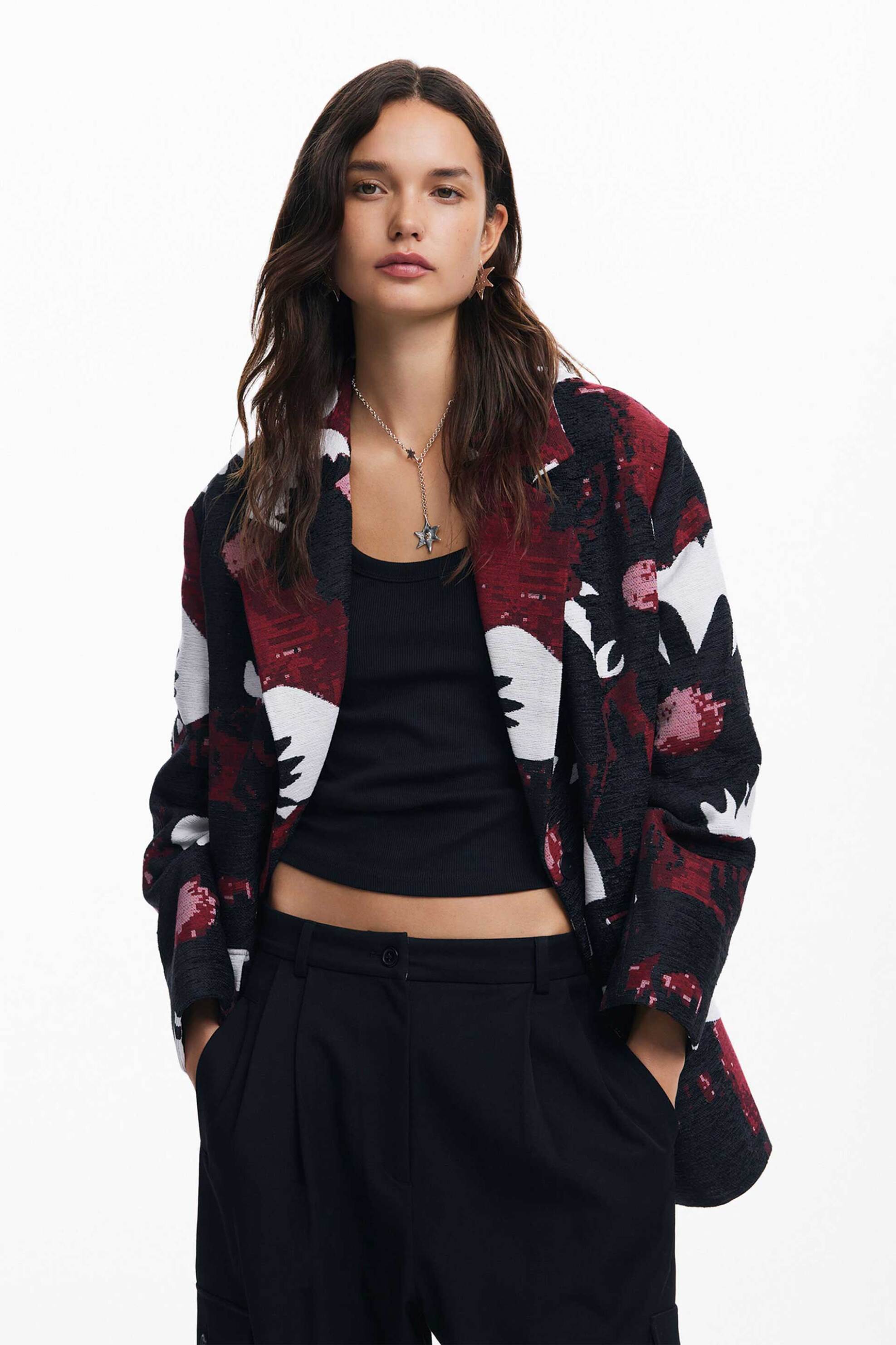 DESIGUAL Desigual γυναικείο παλτό με all-over print Loose Fit - 24WWEW64 Μαύρο 2025