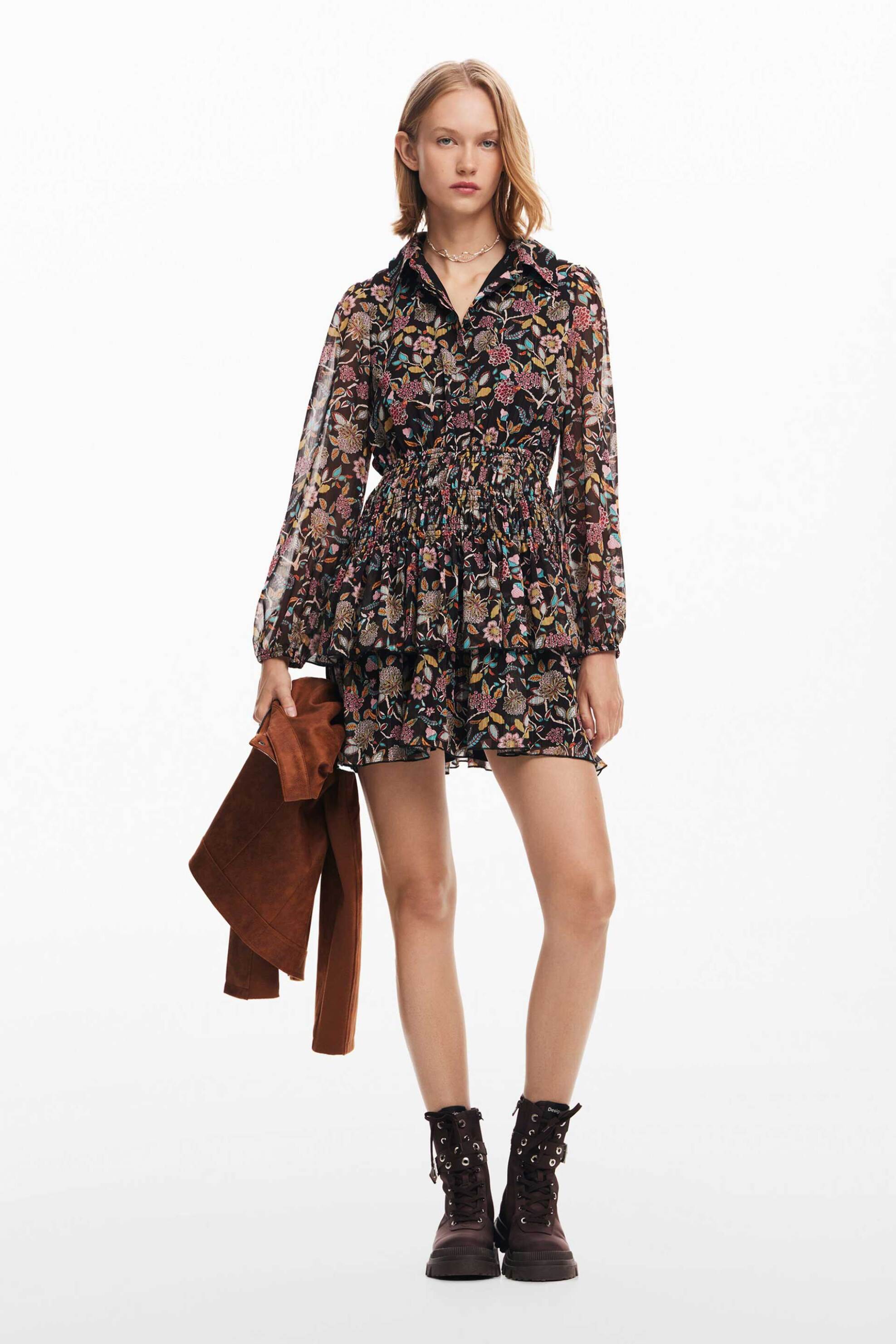 DESIGUAL Desigual γυναικείο mini φόρεμα με all-over floral print Regular Fit - 24WWVW68 Μαύρο 2025