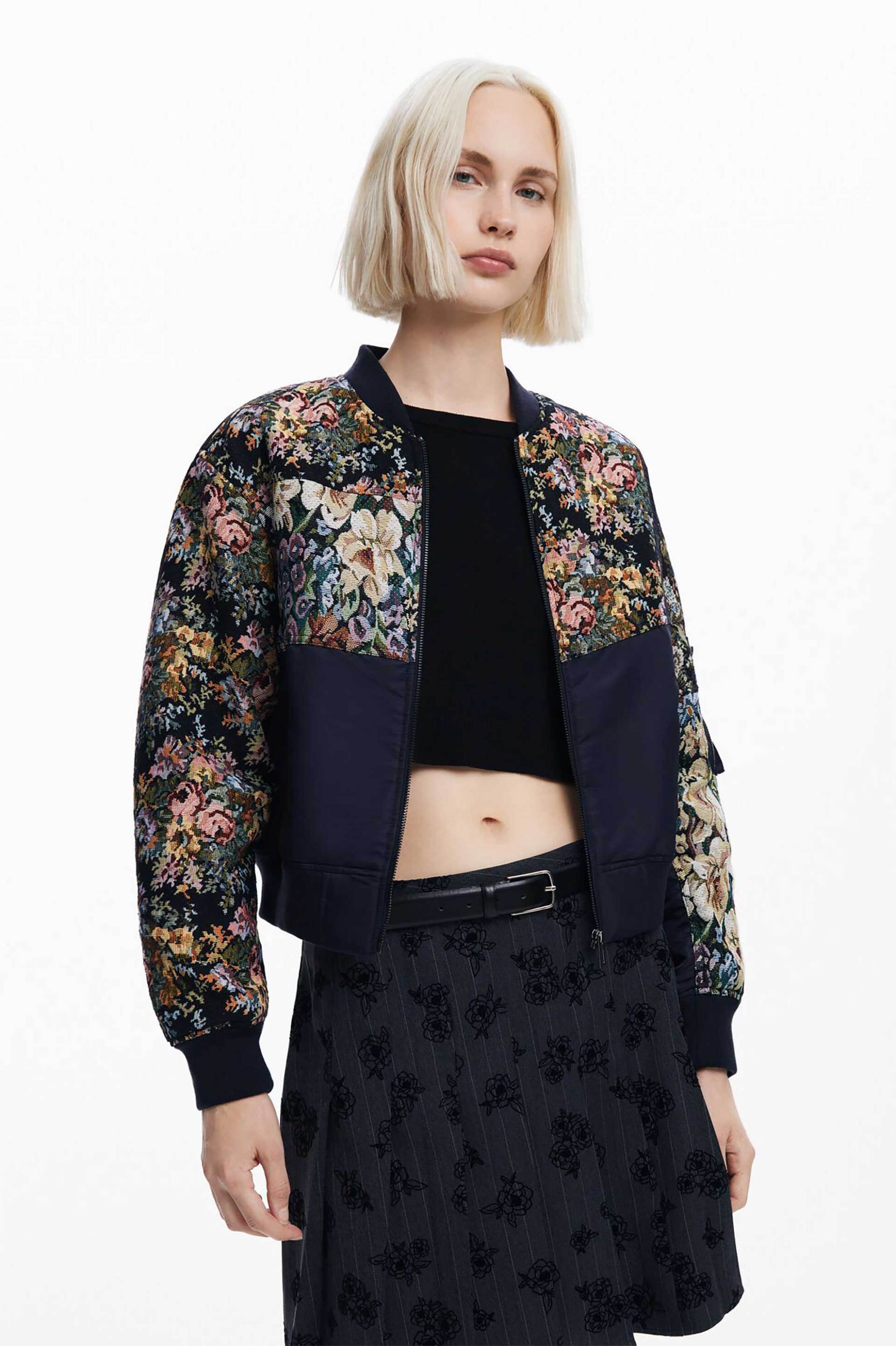 DESIGUAL Desigual γυναικείο μπουφάν bomber με floral σχέδιο Regular Fit - 24WWEWB1 Μπλε Σκούρο 2025