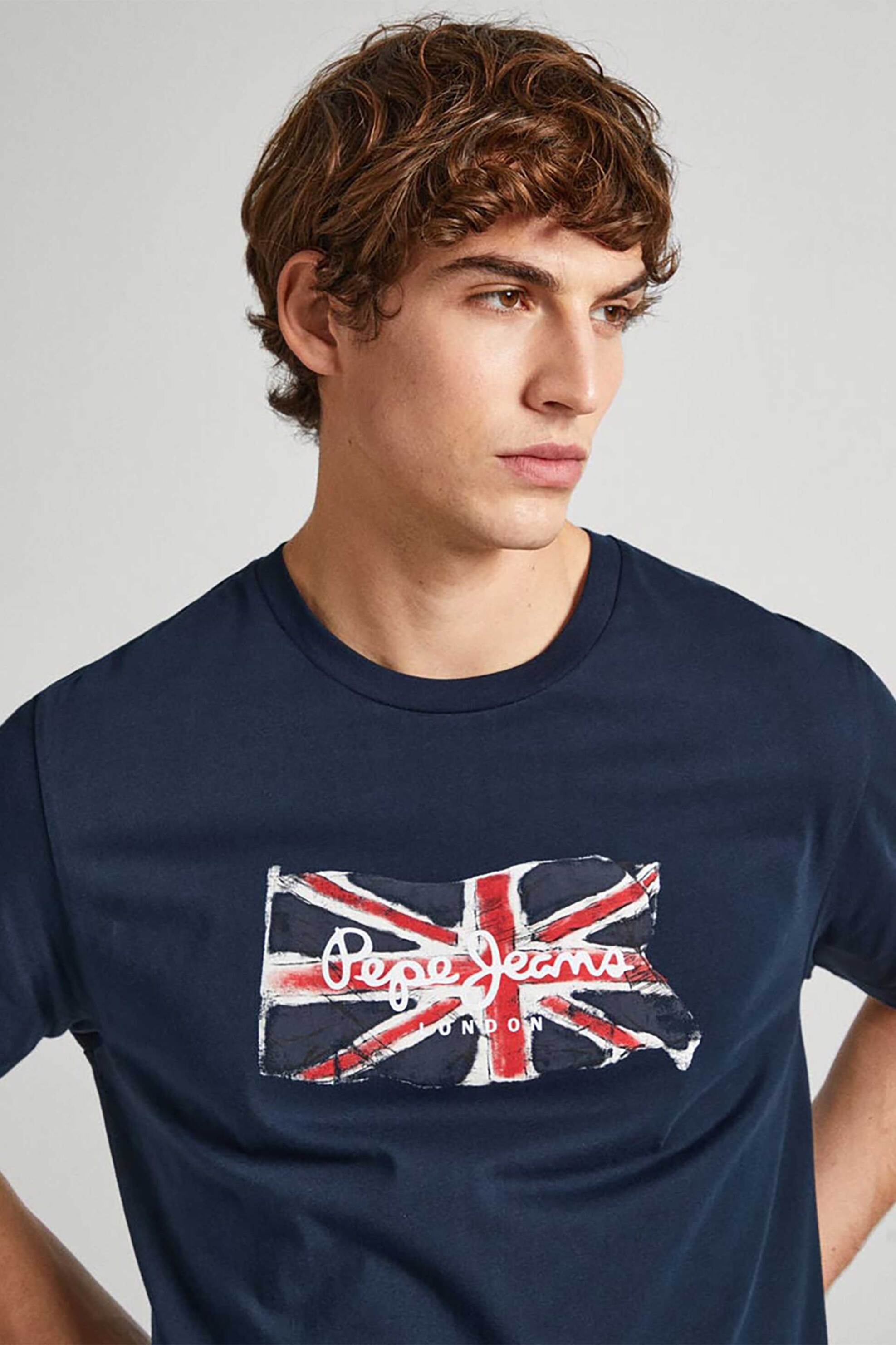 Pepe Jeans ανδρικό T-shirt μονόχρωμο βαμβακερό με contrast print - PM509384 Σκούρο Μπλε φωτογραφία