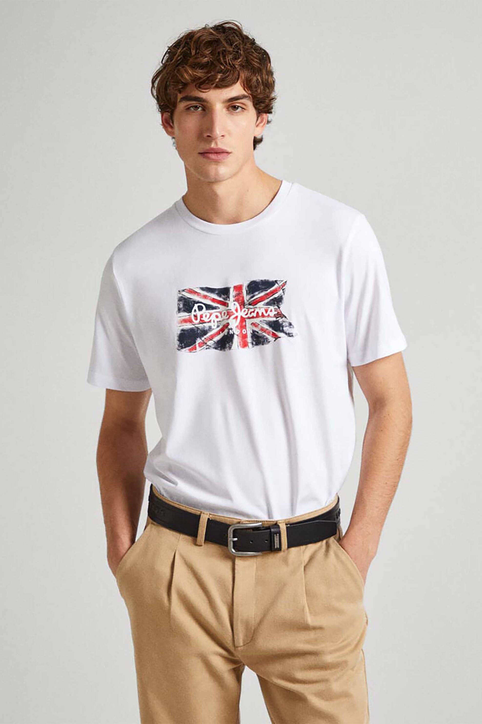 PEPE JEANS Pepe Jeans ανδρικό T-shirt μονόχρωμο βαμβακερό με contrast print - PM509384 Λευκό