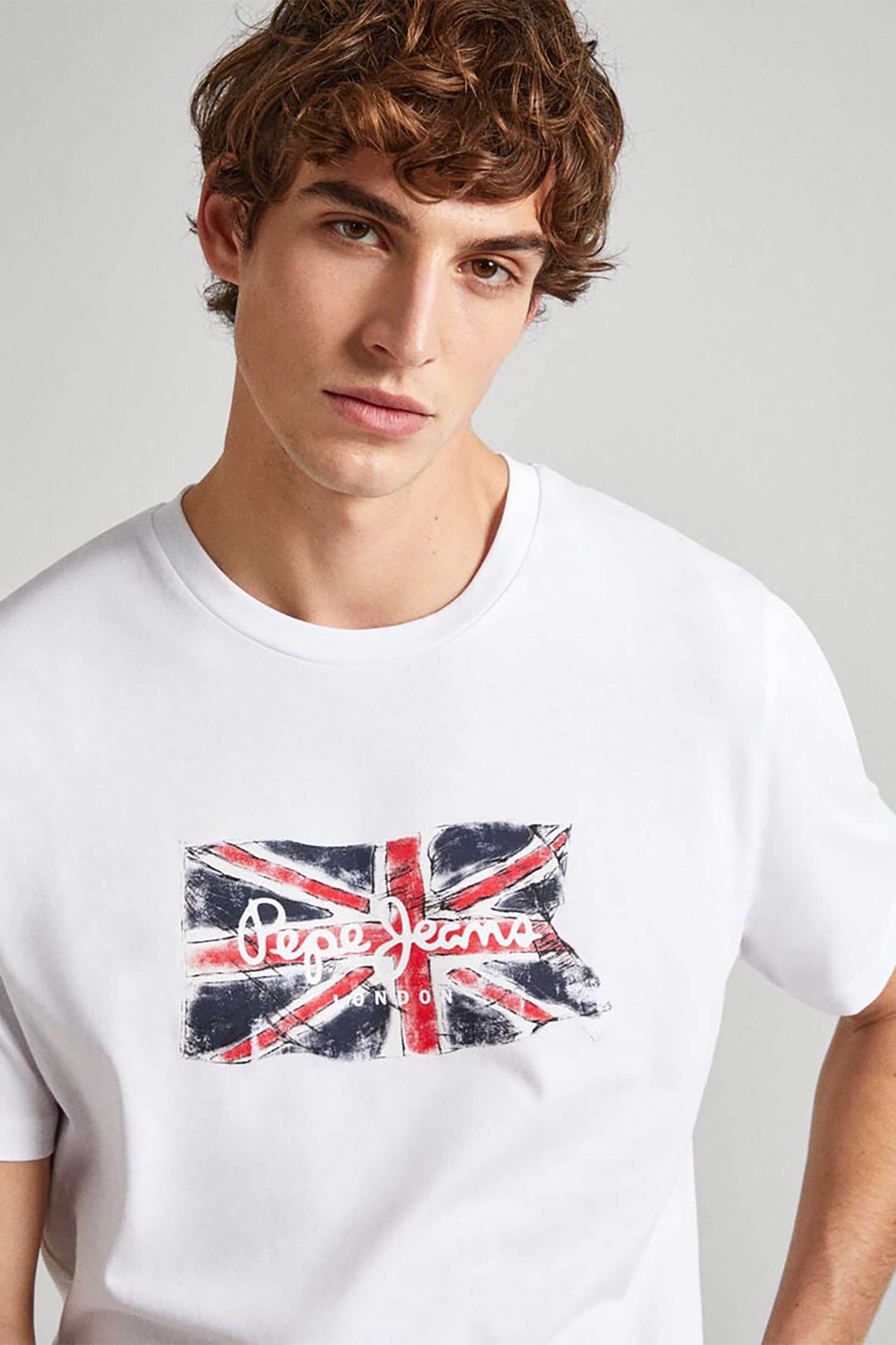 Pepe Jeans ανδρικό T-shirt μονόχρωμο βαμβακερό με contrast print - PM509384 Λευκό φωτογραφία