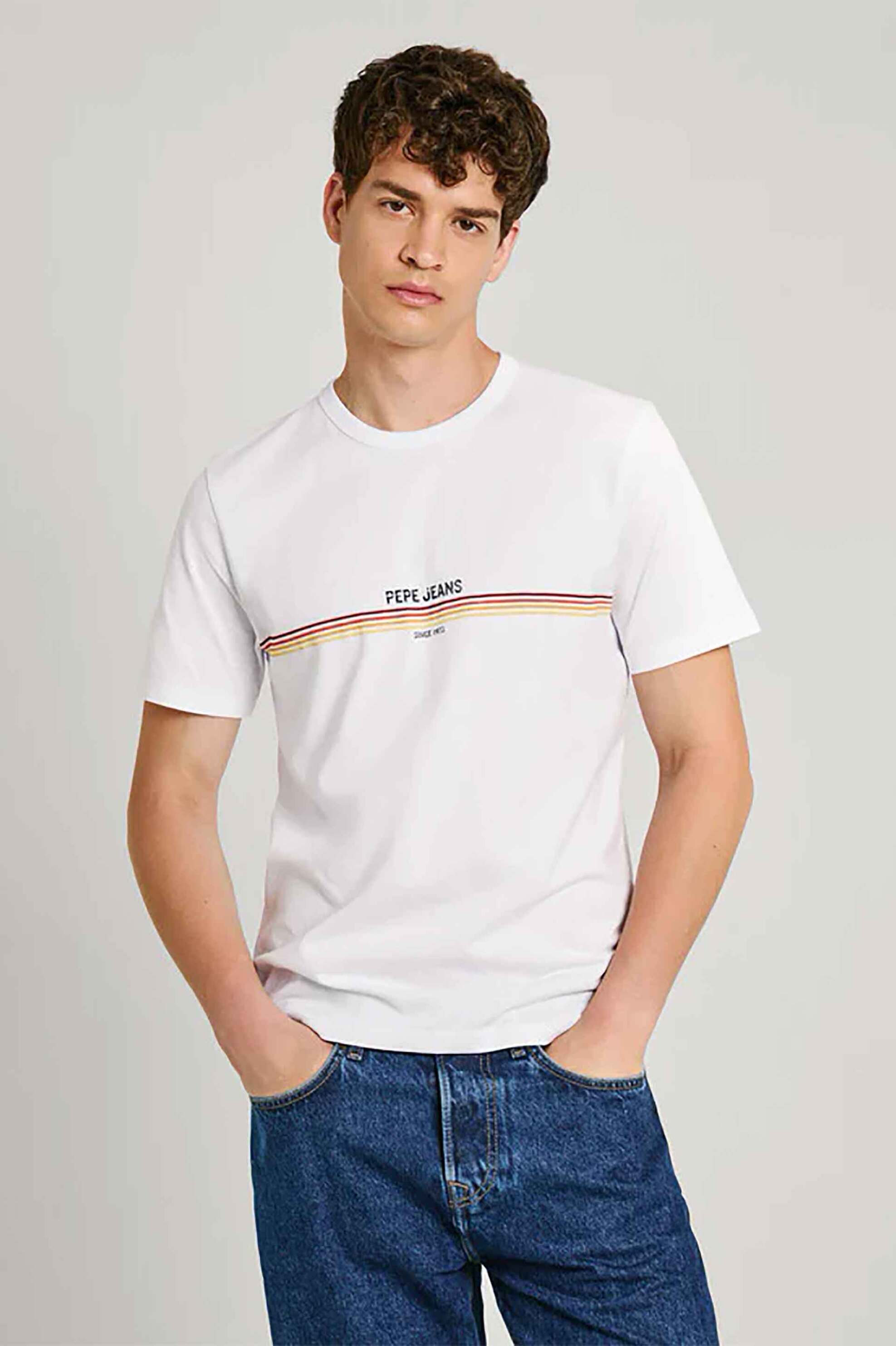 PEPE JEANS Pepe Jeans ανδρικό T-shirt με contrast ρίγες και λογότυπο Regular Fit - PM509427 Λευκό