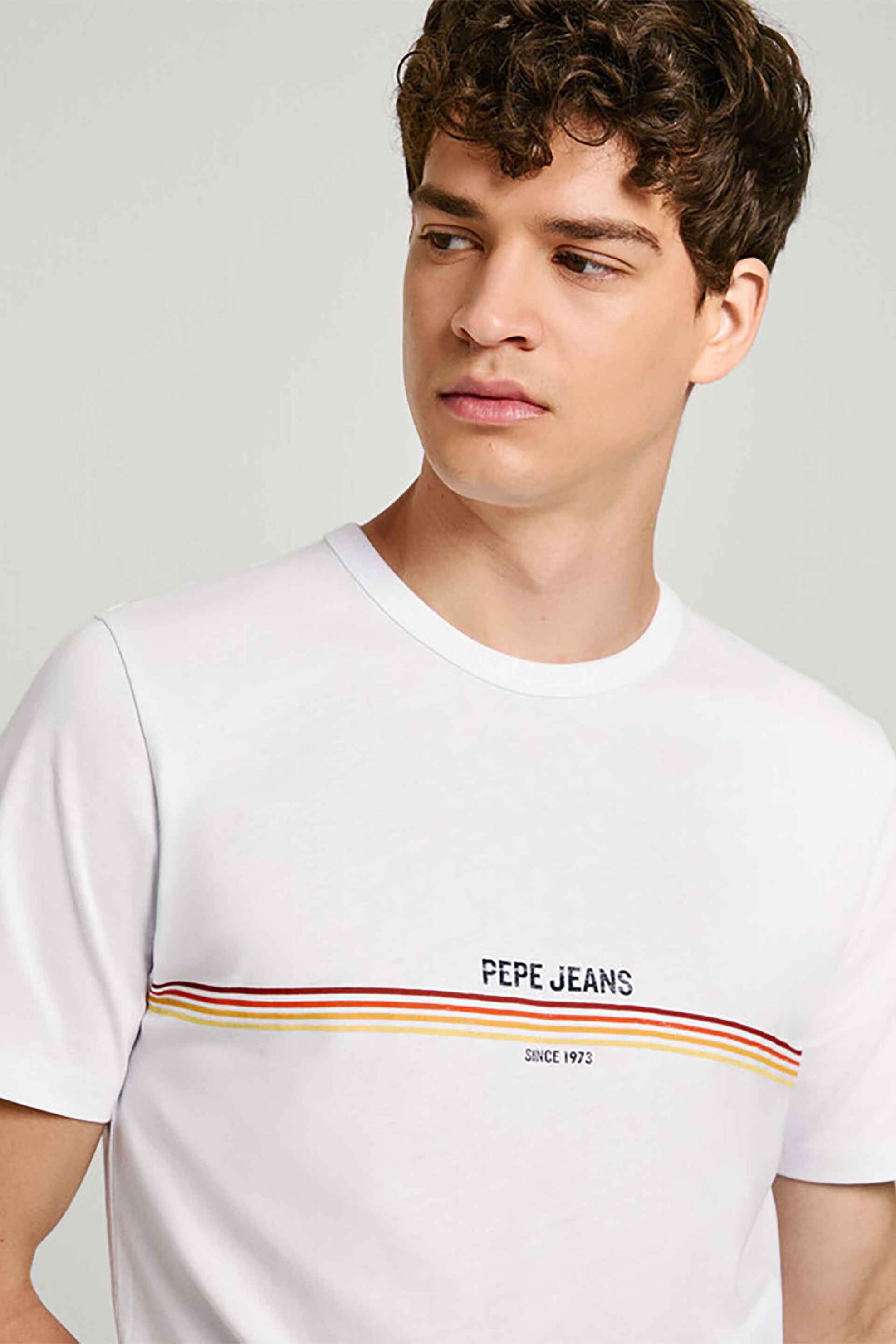 Pepe Jeans ανδρικό T-shirt με contrast ρίγες και λογότυπο Regular Fit - PM509427 Λευκό φωτογραφία