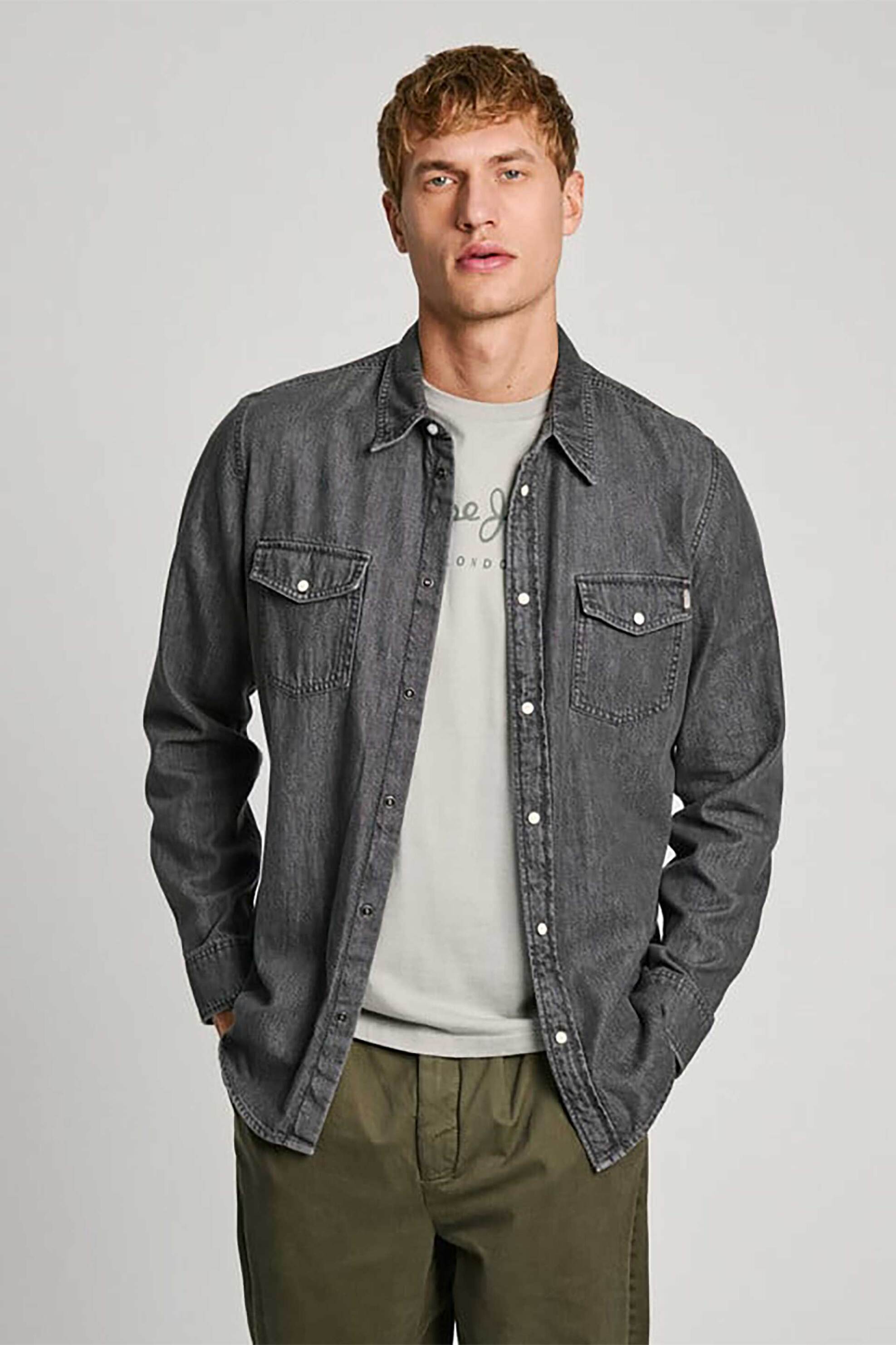 PEPE JEANS Pepe Jeans ανδρικό denim πουκάμισο με τσέπες στο στήθος Regular Fit - PM308586XM6 Γκρι