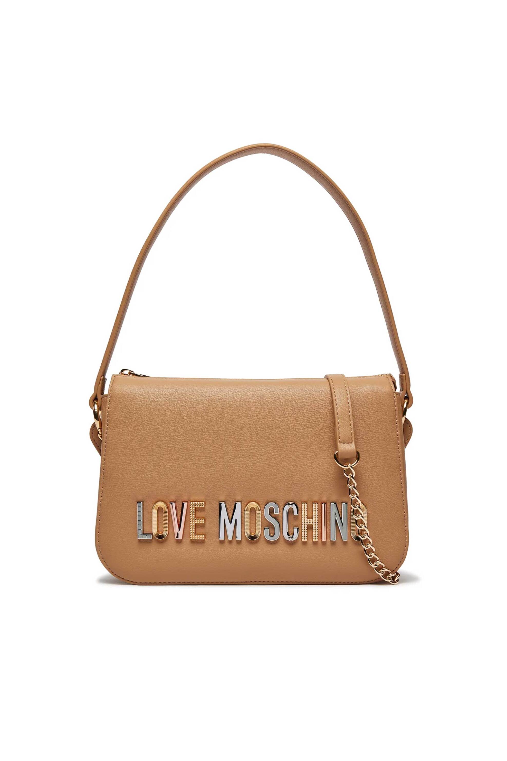 Love Moschino γυναικεία τσάντα χειρός μονόχρωμη με πολύχρωμο μεταλλικό λογότυπο - JC4306PP0IKN0 Ταμπά