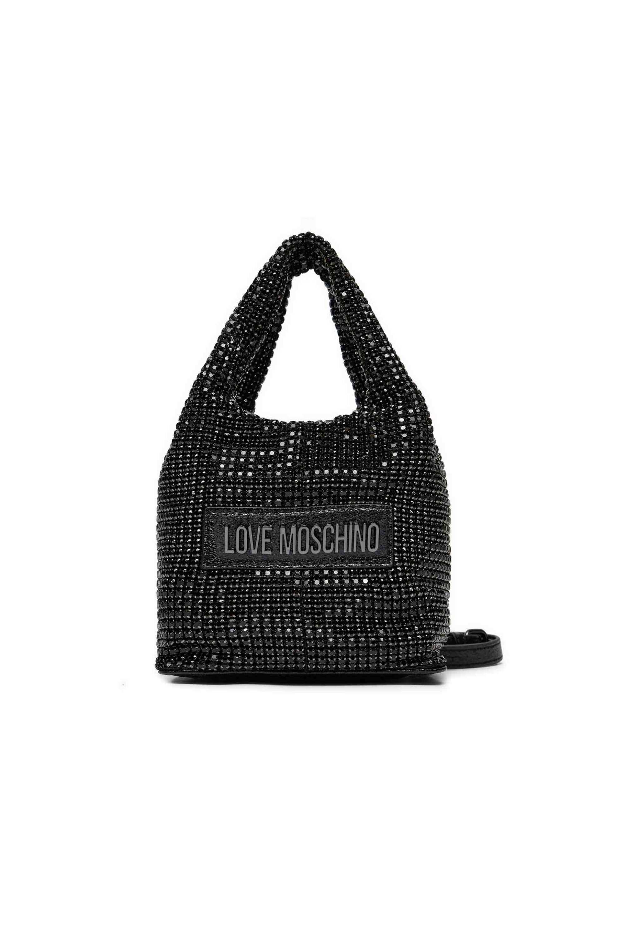 Love Moschino Love Moschino γυναικείο mini bag με διακοσμητικές πέτρες και ανάγλυφο μεταλλικό logo - JC4044PP1LLP1 Μαύρο 2025