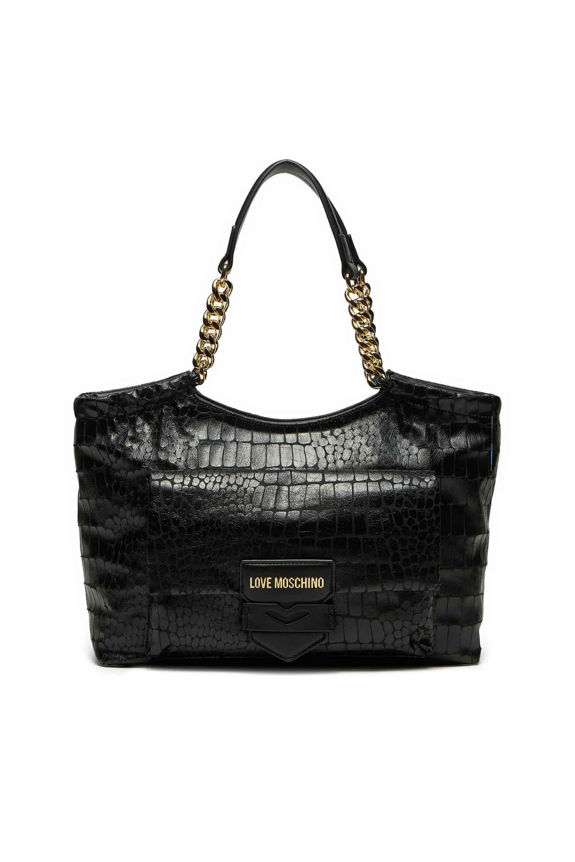 Love Moschino Love Moschino γυναικεία τσάντα χειρός με croco print και μεταλλικό logo - JC4286PP0LKF0 Μαύρο 2025