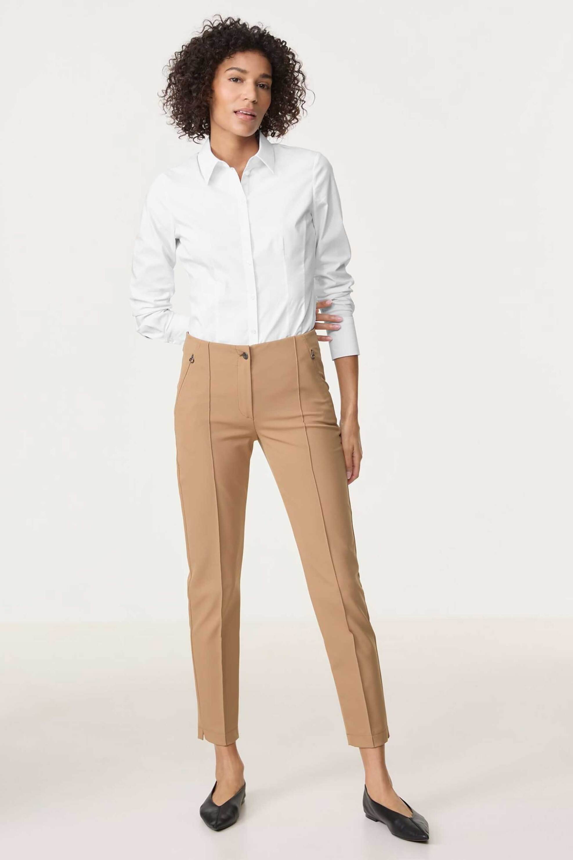 GERRY WEBER Gerry Weber γυναικείο μονόχρωμο παντελόνι cropped Skinny Fit - 925069-66299 Μπεζ