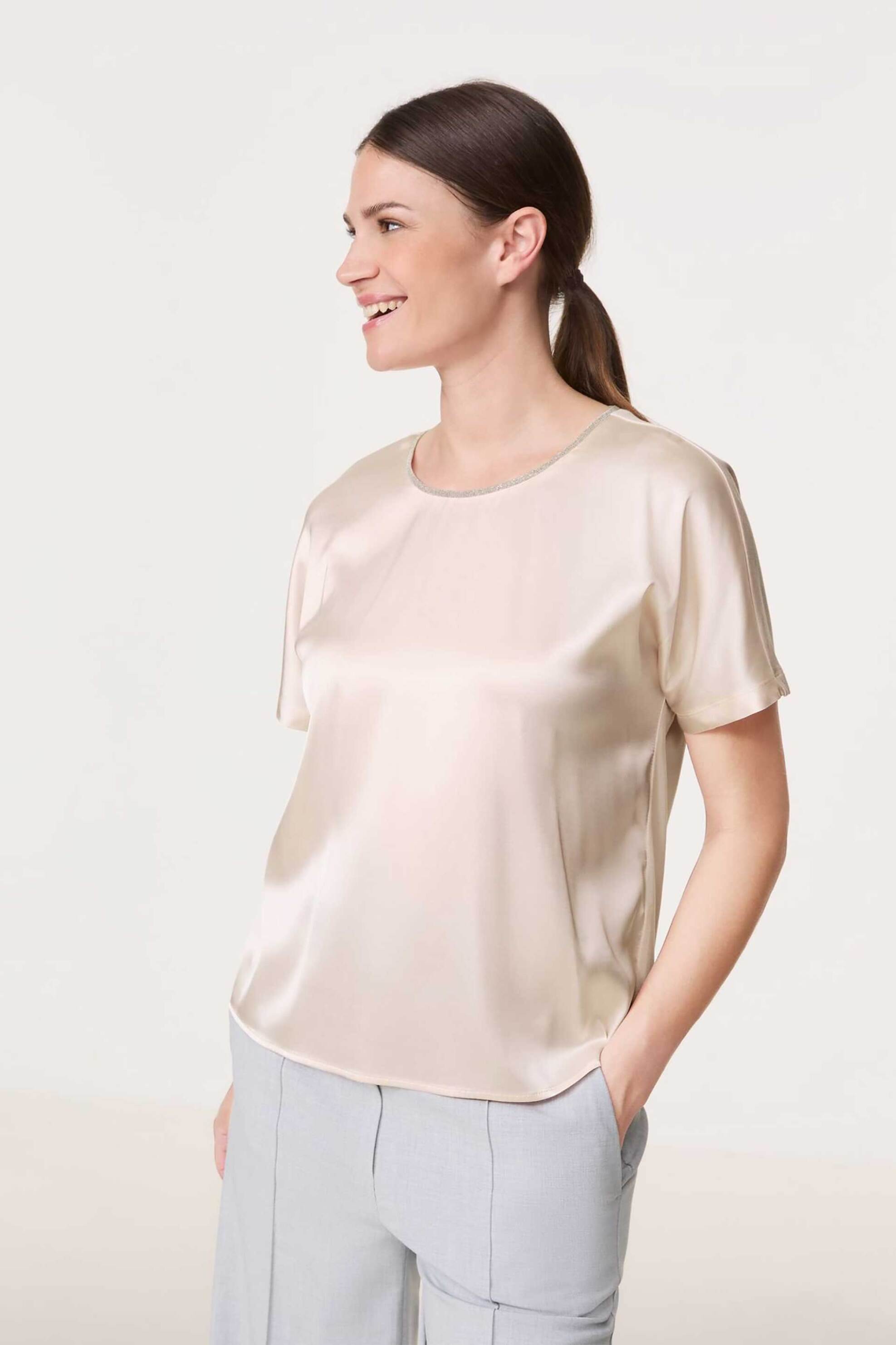 GERRY WEBER Gerry Weber γυναικείο T-shirt σατέν μονόχρωμο - 470266-35033 Μπεζ 2025