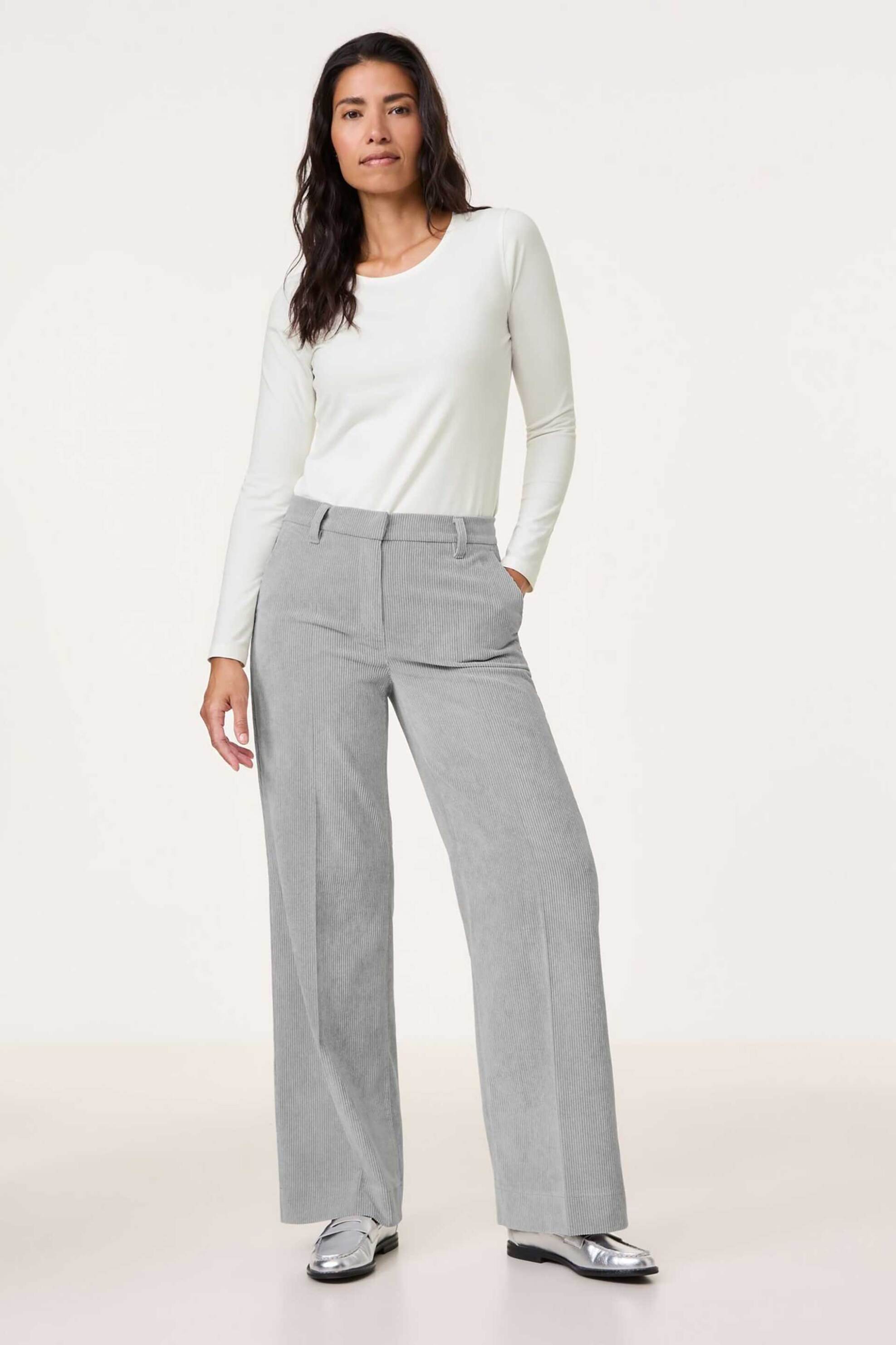 GERRY WEBER Gerry Weber γυναικείο ψηλόμεσο παντελόνι κοτλέ Wide Leg - 420027-66244 Γκρι 2025