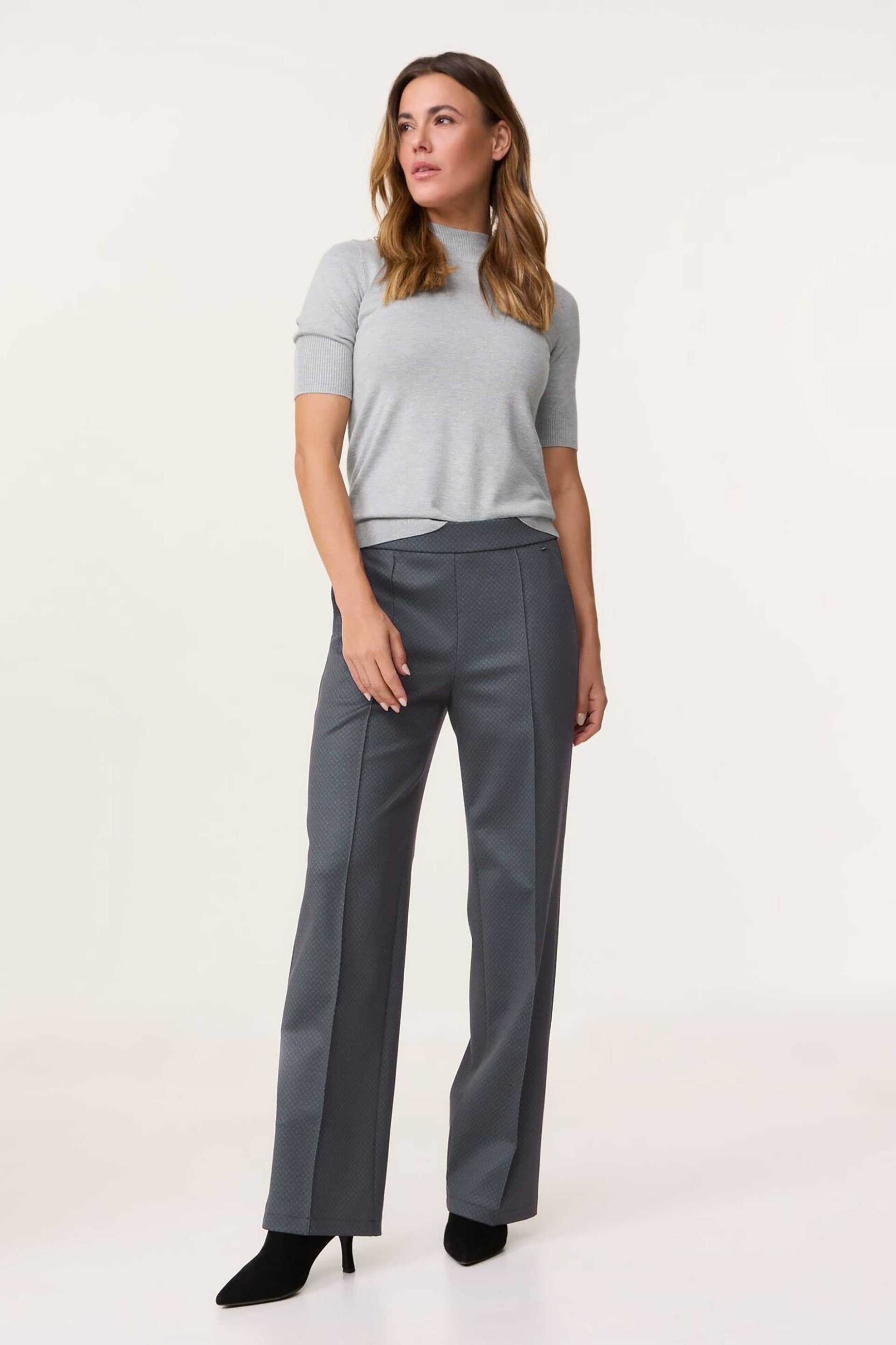 GERRY WEBER Gerry Weber γυναικείο παντελόνι με μικροσχέδιο Wide Leg - 322081-66340 Γκρι 2025