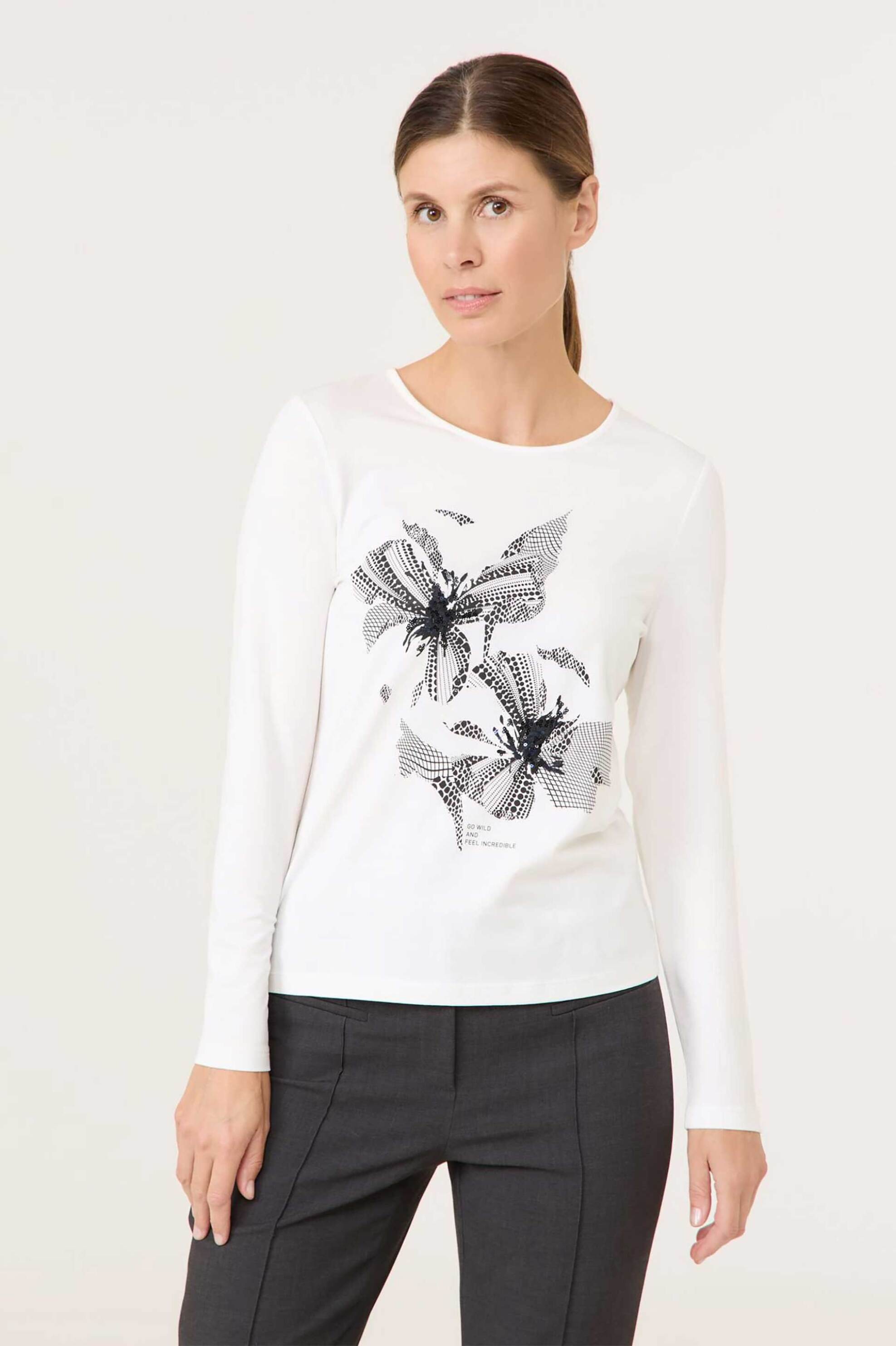 GERRY WEBER Gerry Weber γυναικεία μπλούζα με print και παγιέτα - 470246-35006 Λευκό 2025